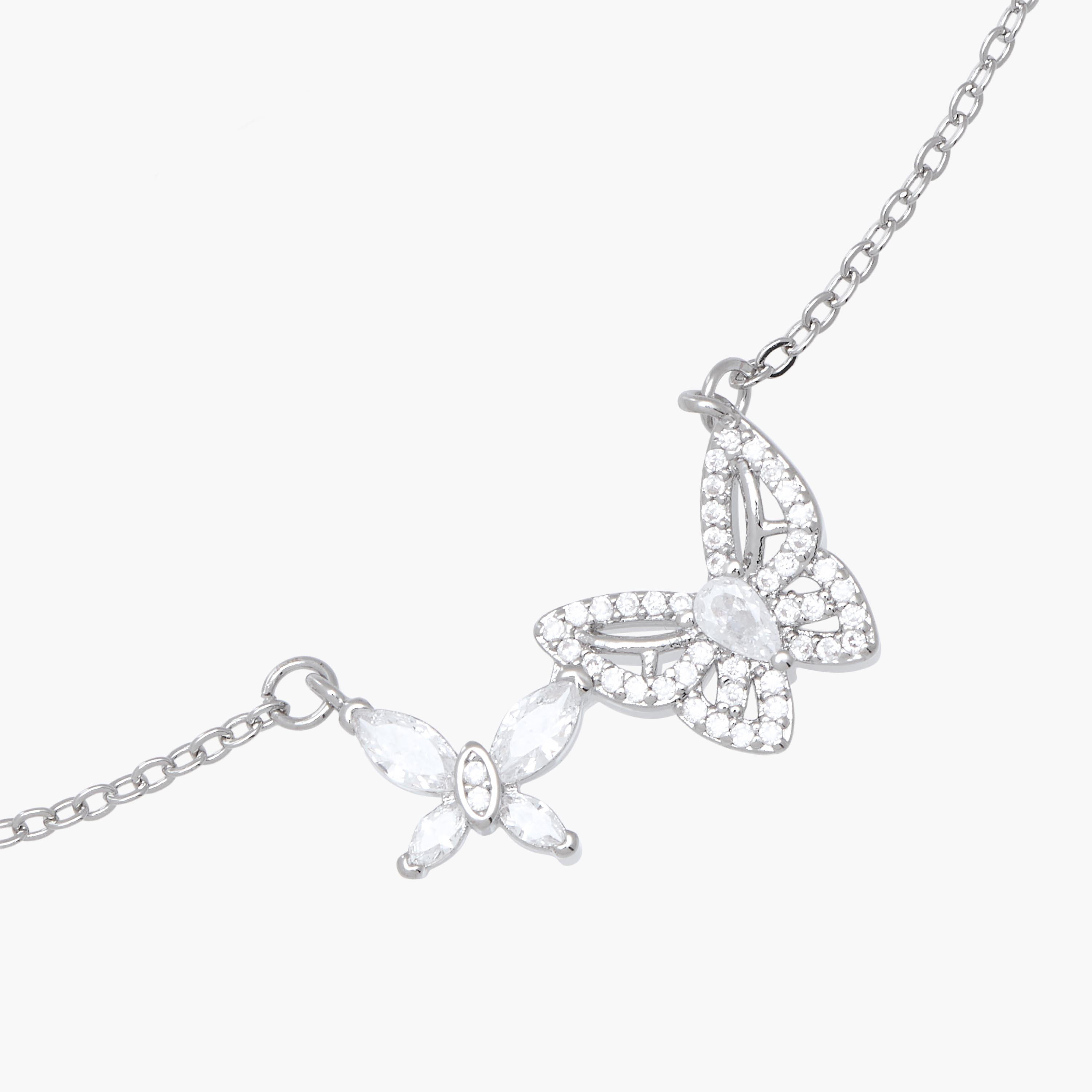 Silver Tone Cubic Zirconia Pendant Necklace with Butterfly Embellished Design-women-watchesandjewellery-jewellery-necklacesandpendants-image-3