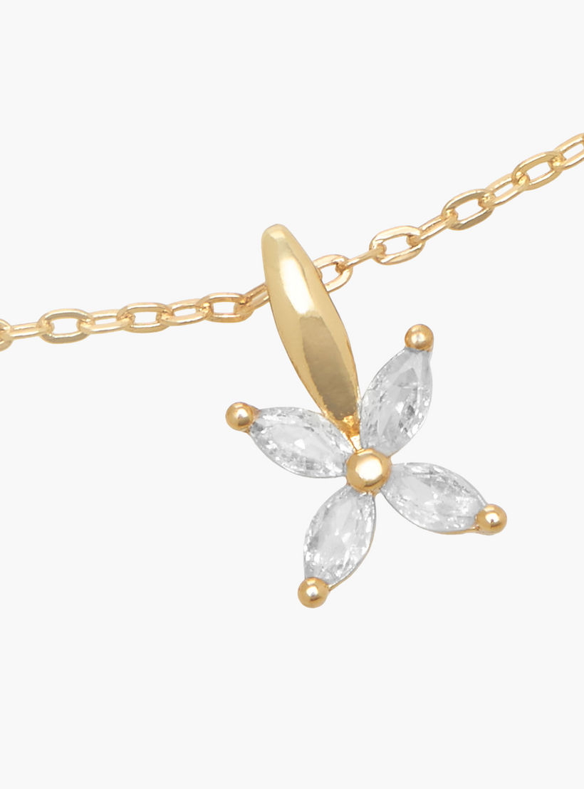 Gold Tone Cubic Zirconia Pendant Necklace with Floral Design-women-watchesandjewellery-jewellery-necklacesandpendants-image-3