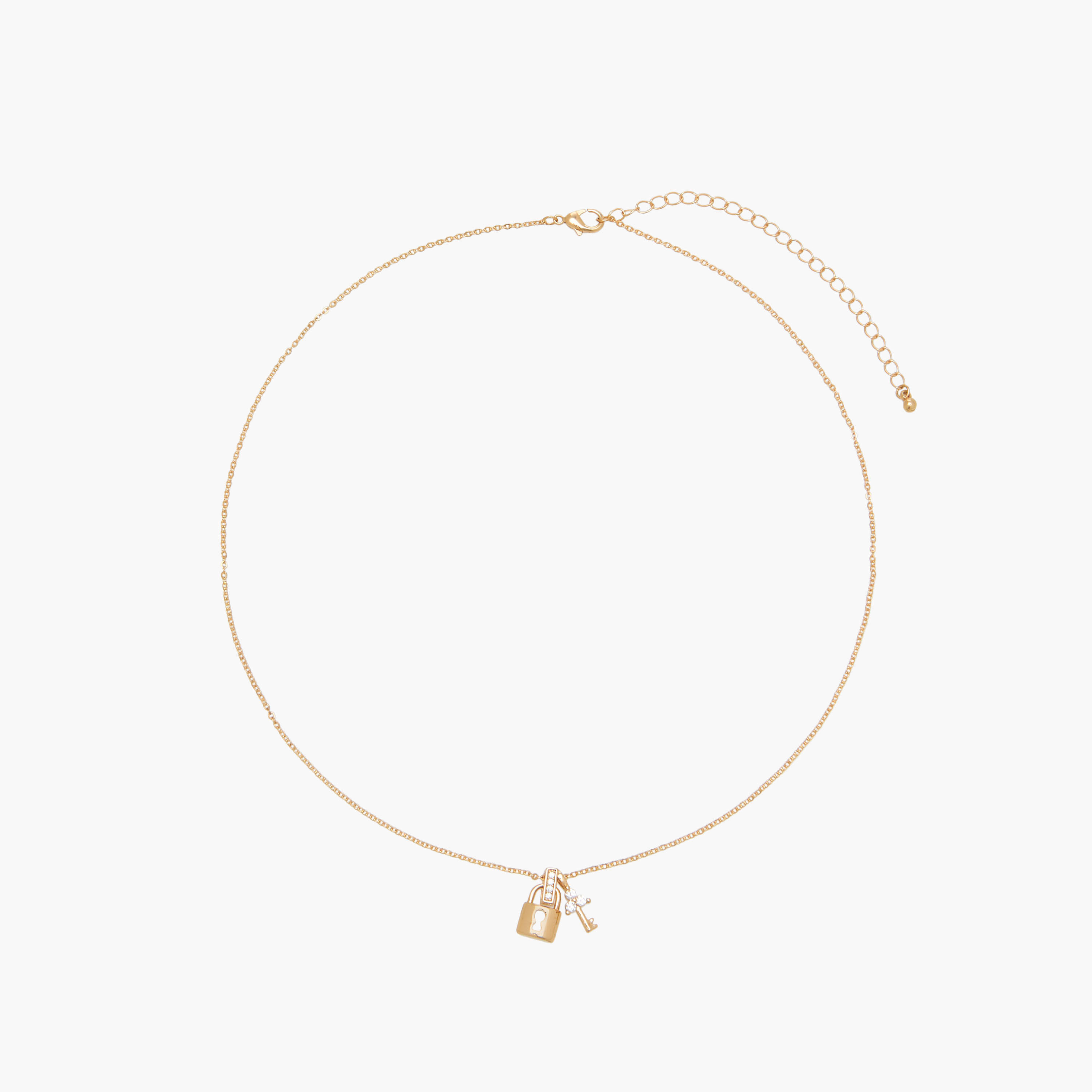 Gold Tone Cubic Zirconia Neckace with Lock and Key Pendant-women-watchesandjewellery-jewellery-necklacesandpendants-image-1