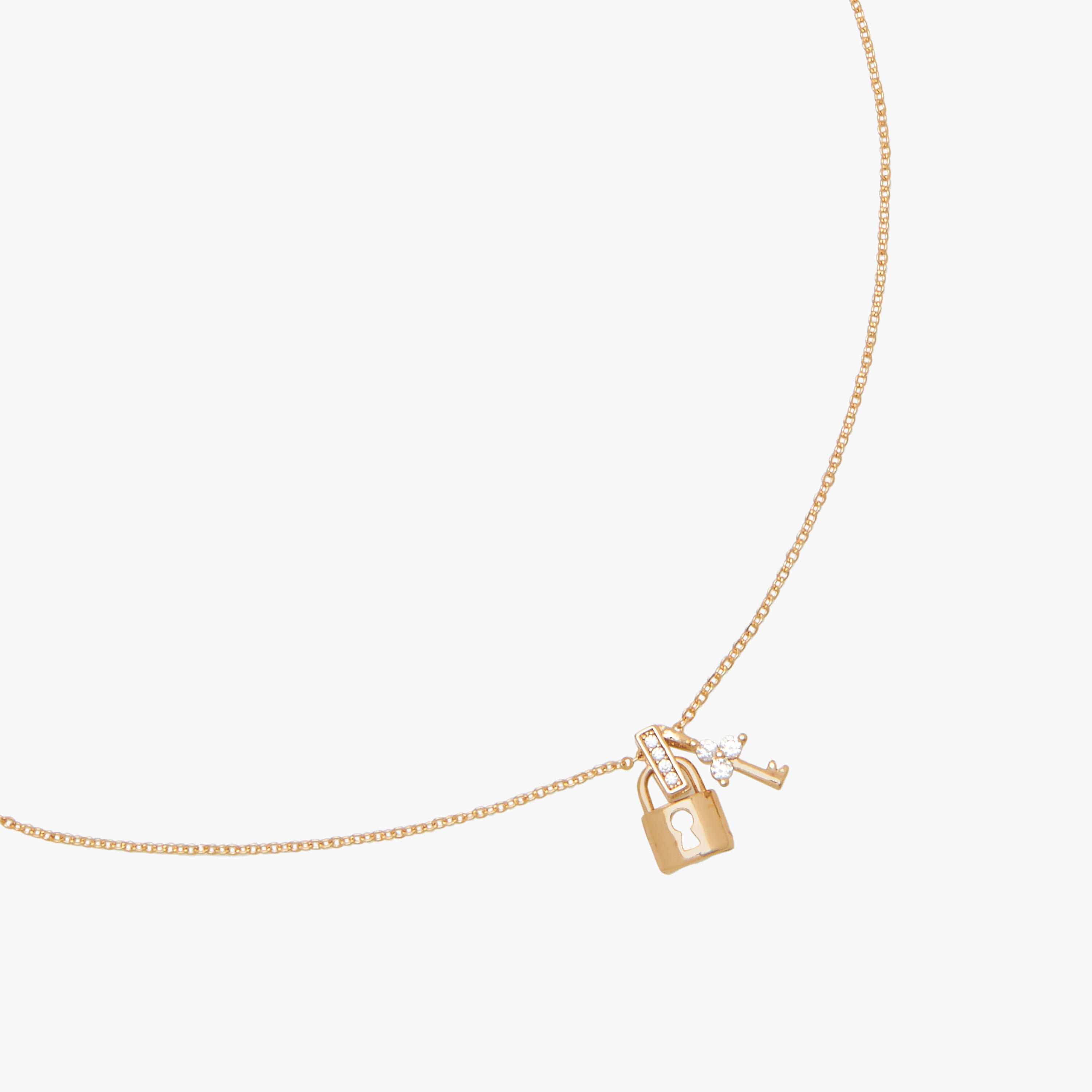 Gold Tone Cubic Zirconia Neckace with Lock and Key Pendant-women-watchesandjewellery-jewellery-necklacesandpendants-image-2