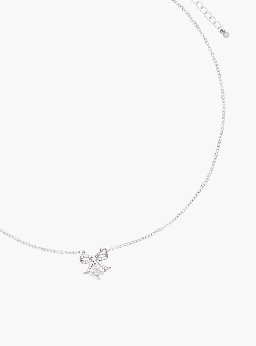 Silver Tone Pendant Necklace with Cubic Zirconia Stone Embellishment-women-watchesandjewellery-jewellery-necklacesandpendants-image-2