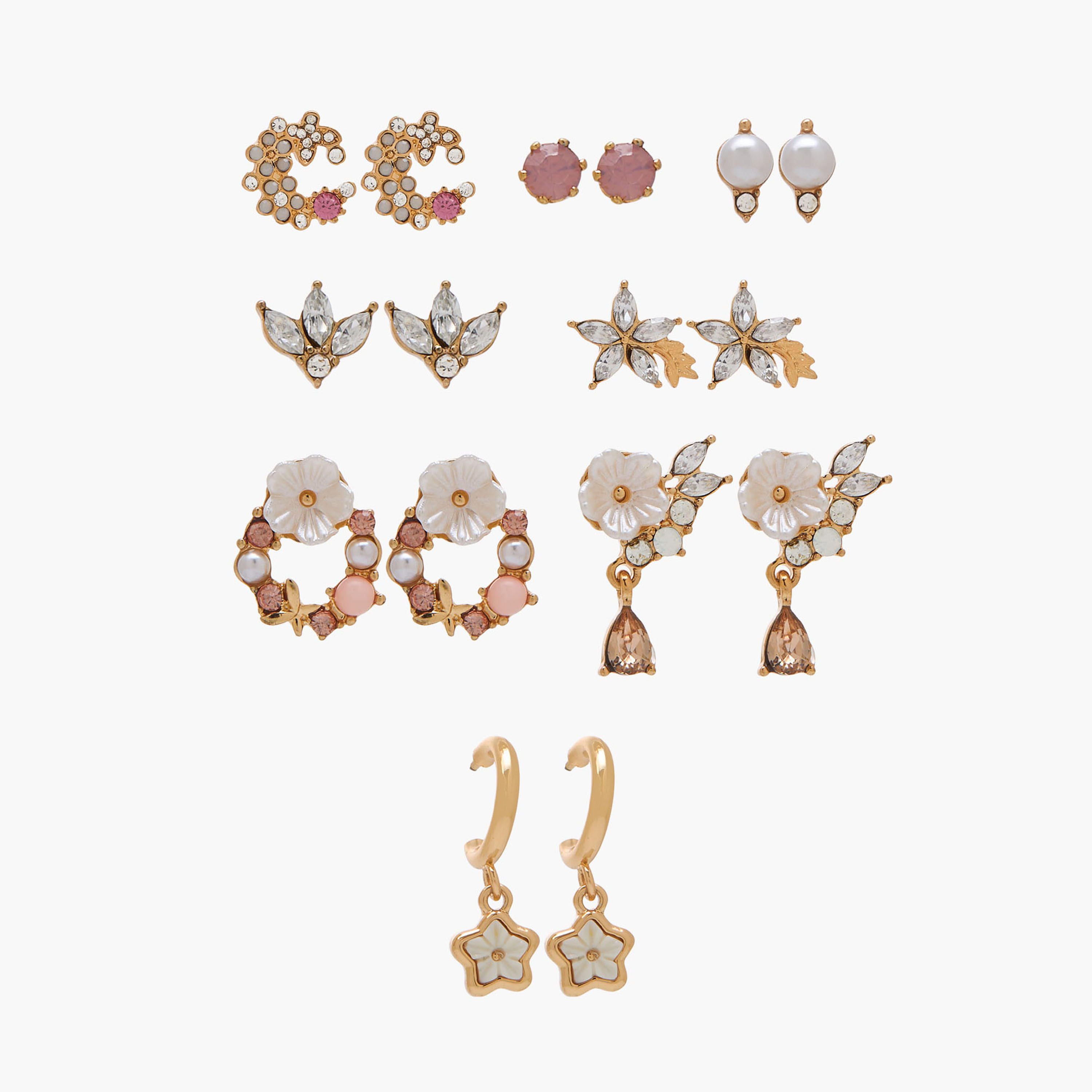 Pack of 8 Metallic Embellished Earrings with Pushback Closure-women-watchesandjewellery-jewellery-earrings-image-1