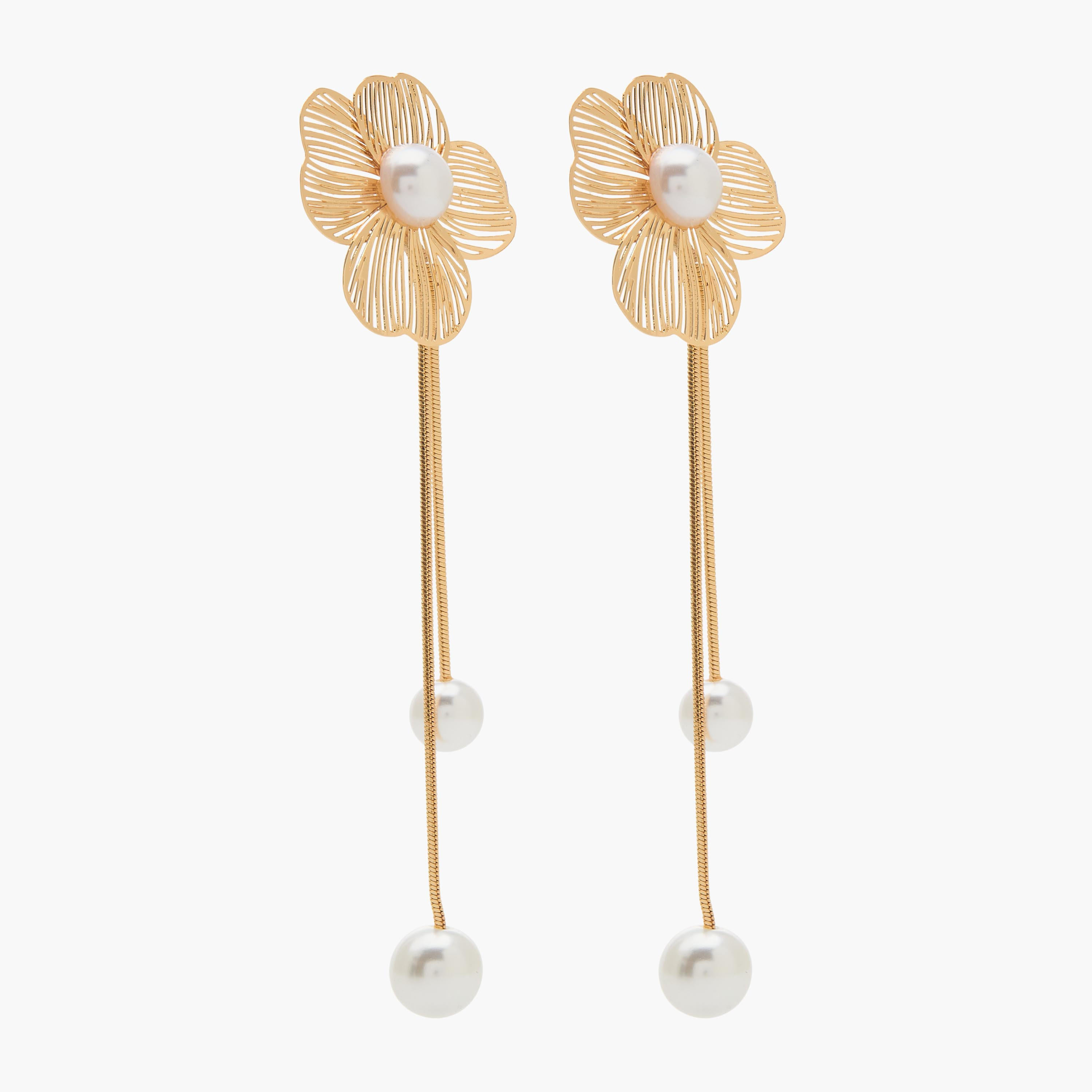 Gold Tone Pearl Embellished Drop Earrings with Pushback Closure-women-watchesandjewellery-jewellery-earrings-image-2