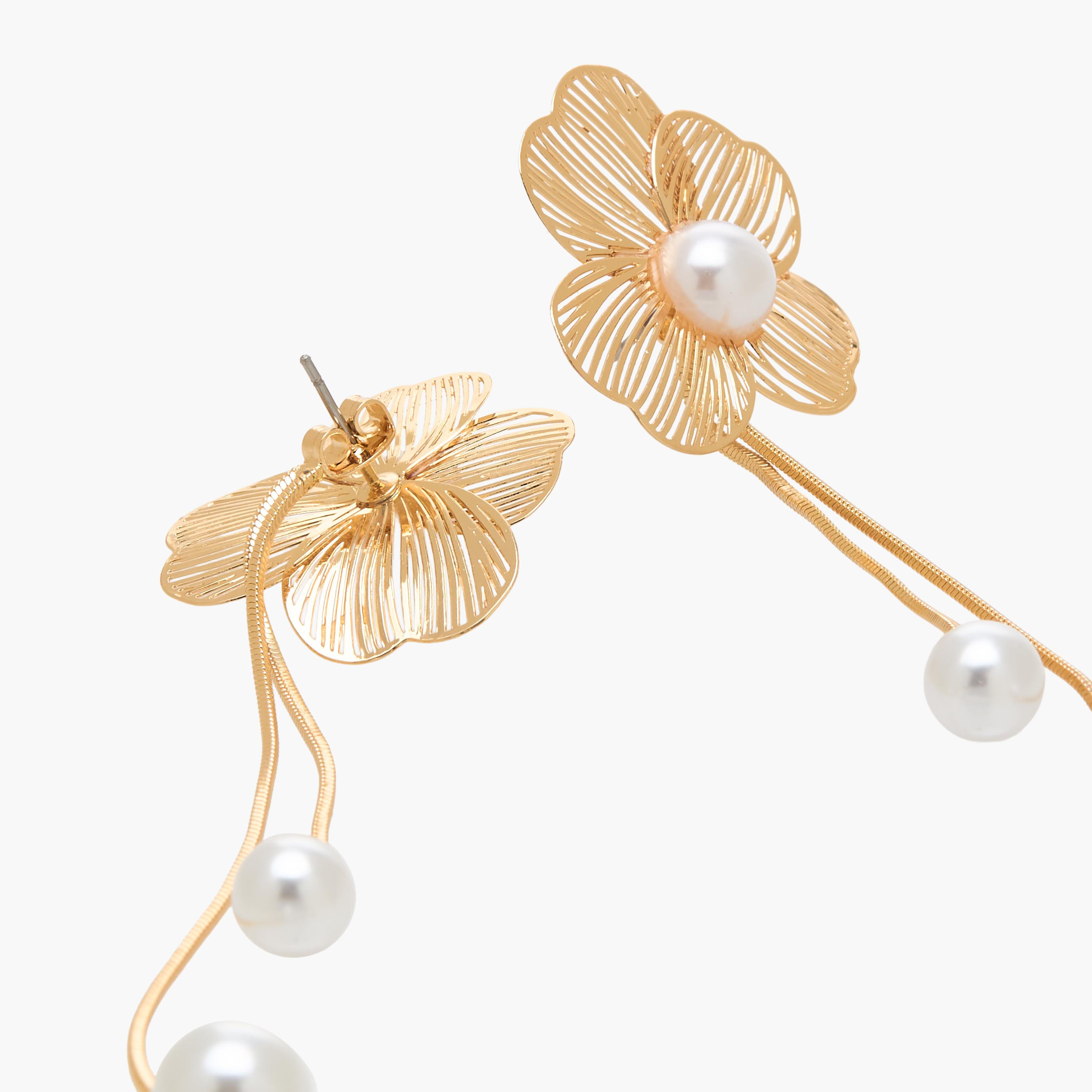 Gold Tone Pearl Embellished Drop Earrings with Pushback Closure-women-watchesandjewellery-jewellery-earrings-image-4
