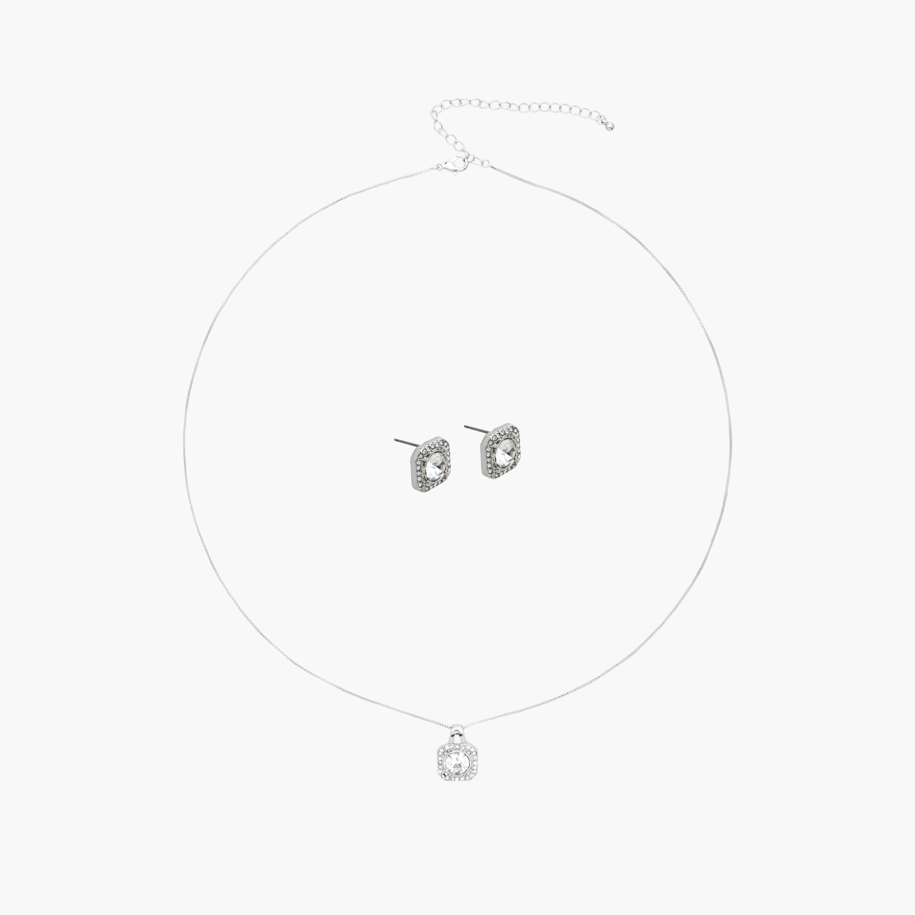 Set of 2 - Stone Embellished Pendant Necklace and Earrings-women-watchesandjewellery-jewellery-jewellerysets-image-1