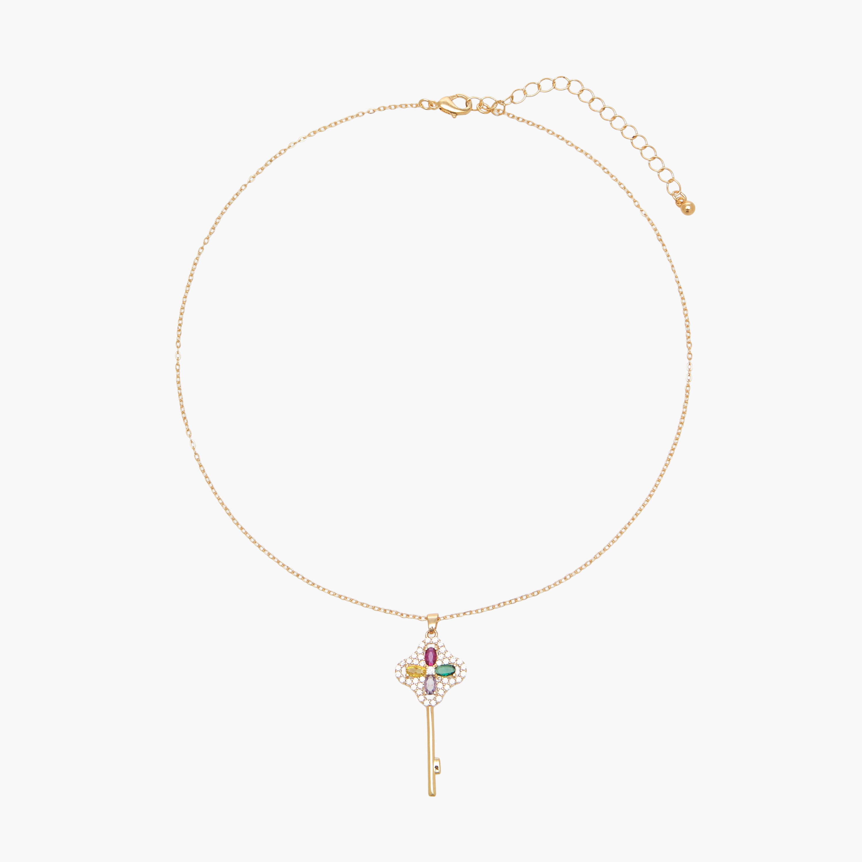 Gold Tone Cubic Zirconia Necklace with Key Pendant-women-watchesandjewellery-jewellery-necklacesandpendants-image-1