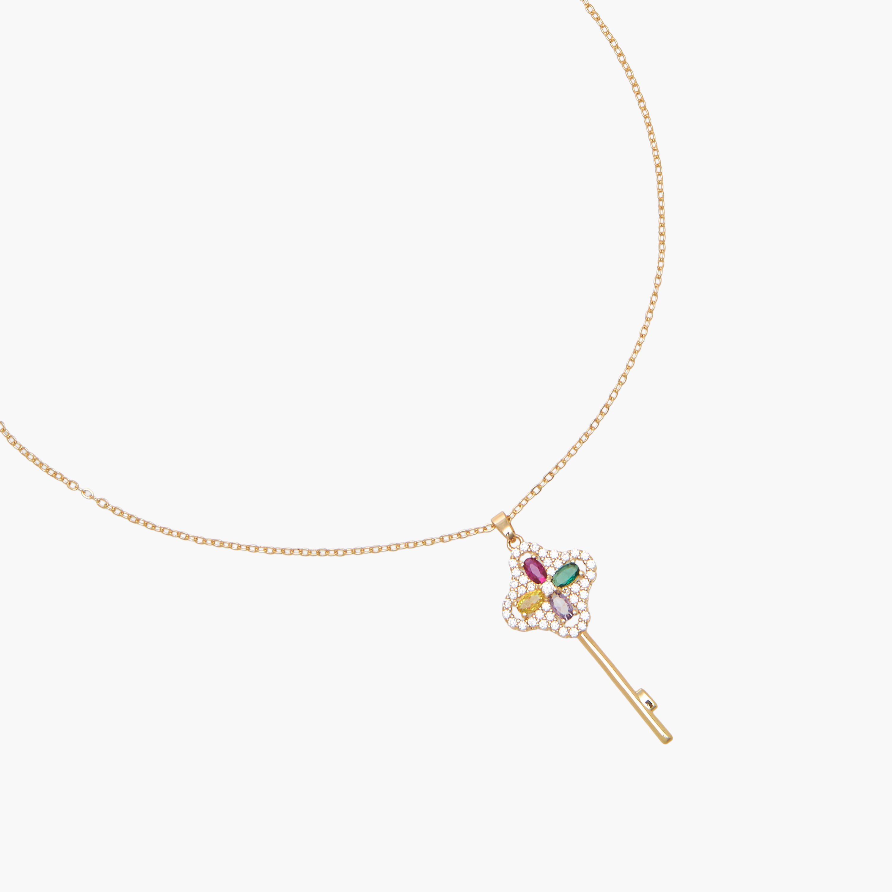 Gold Tone Cubic Zirconia Necklace with Key Pendant-women-watchesandjewellery-jewellery-necklacesandpendants-image-2