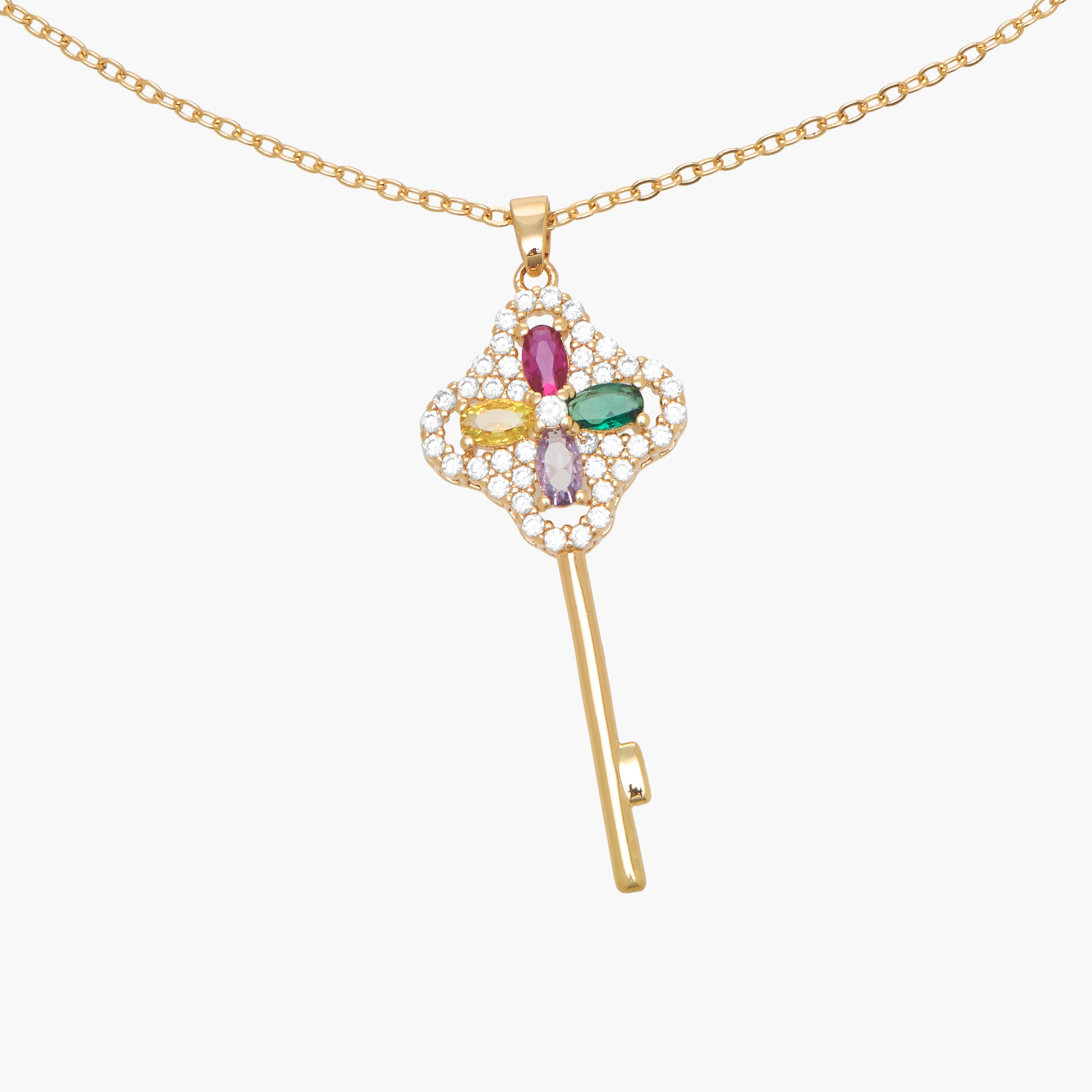 Gold Tone Cubic Zirconia Necklace with Key Pendant-women-watchesandjewellery-jewellery-necklacesandpendants-image-3