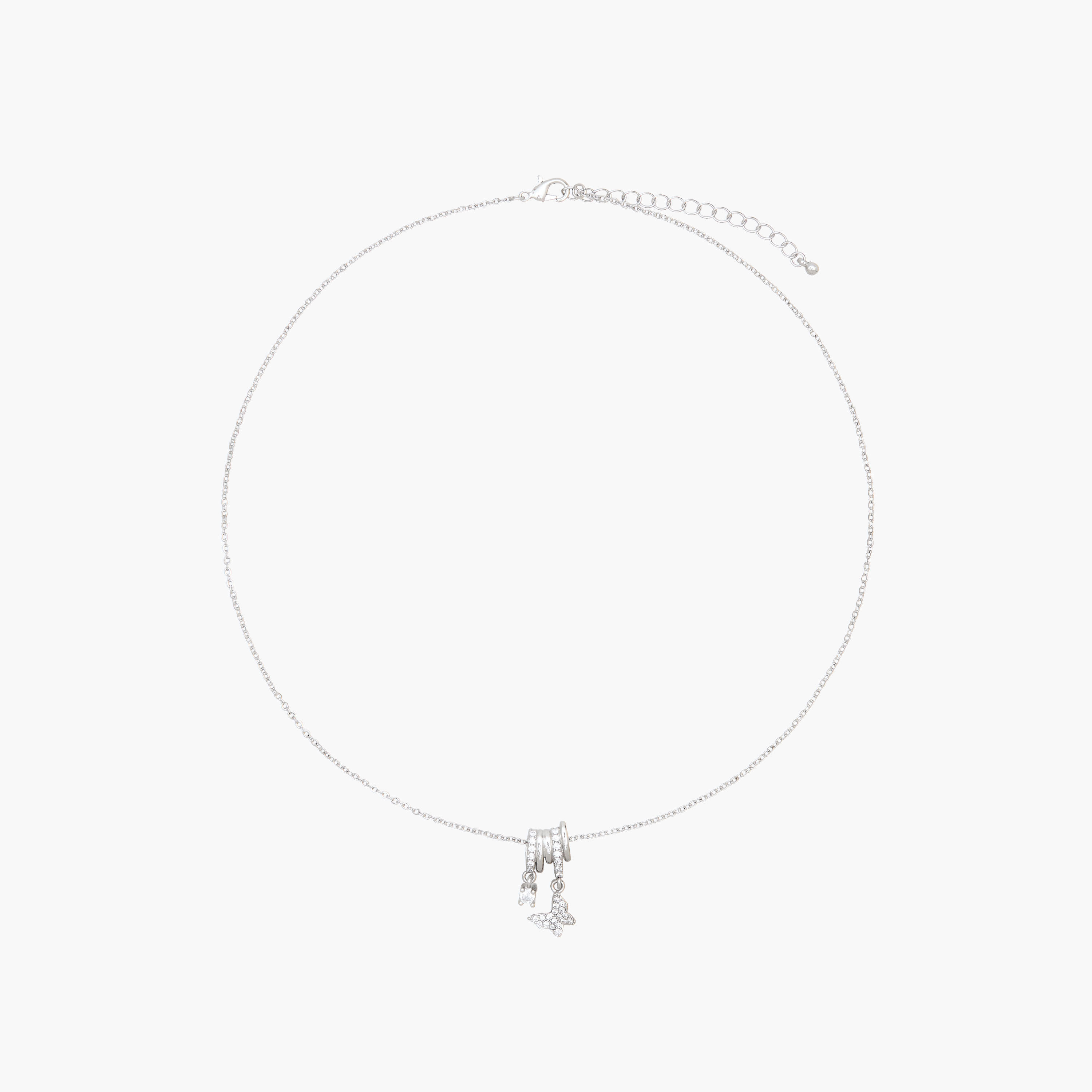 Silver Tone Pendant Necklace with Cubic Zirconia Stone Embellishment-women-watchesandjewellery-jewellery-necklacesandpendants-image-1