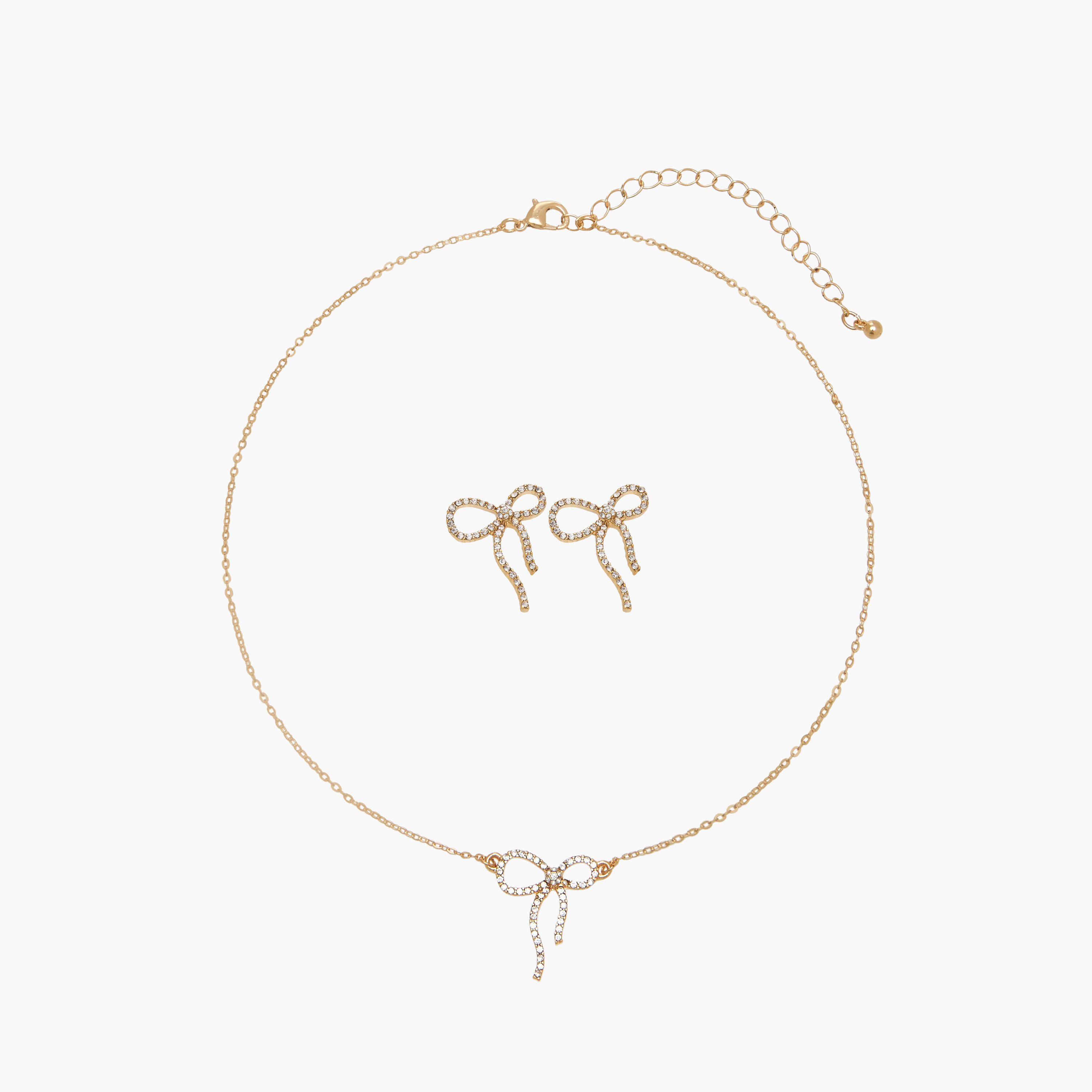 Set of 2 - Bow Embellished Pendant Necklace and Earrings-women-watchesandjewellery-jewellery-jewellerysets-image-1