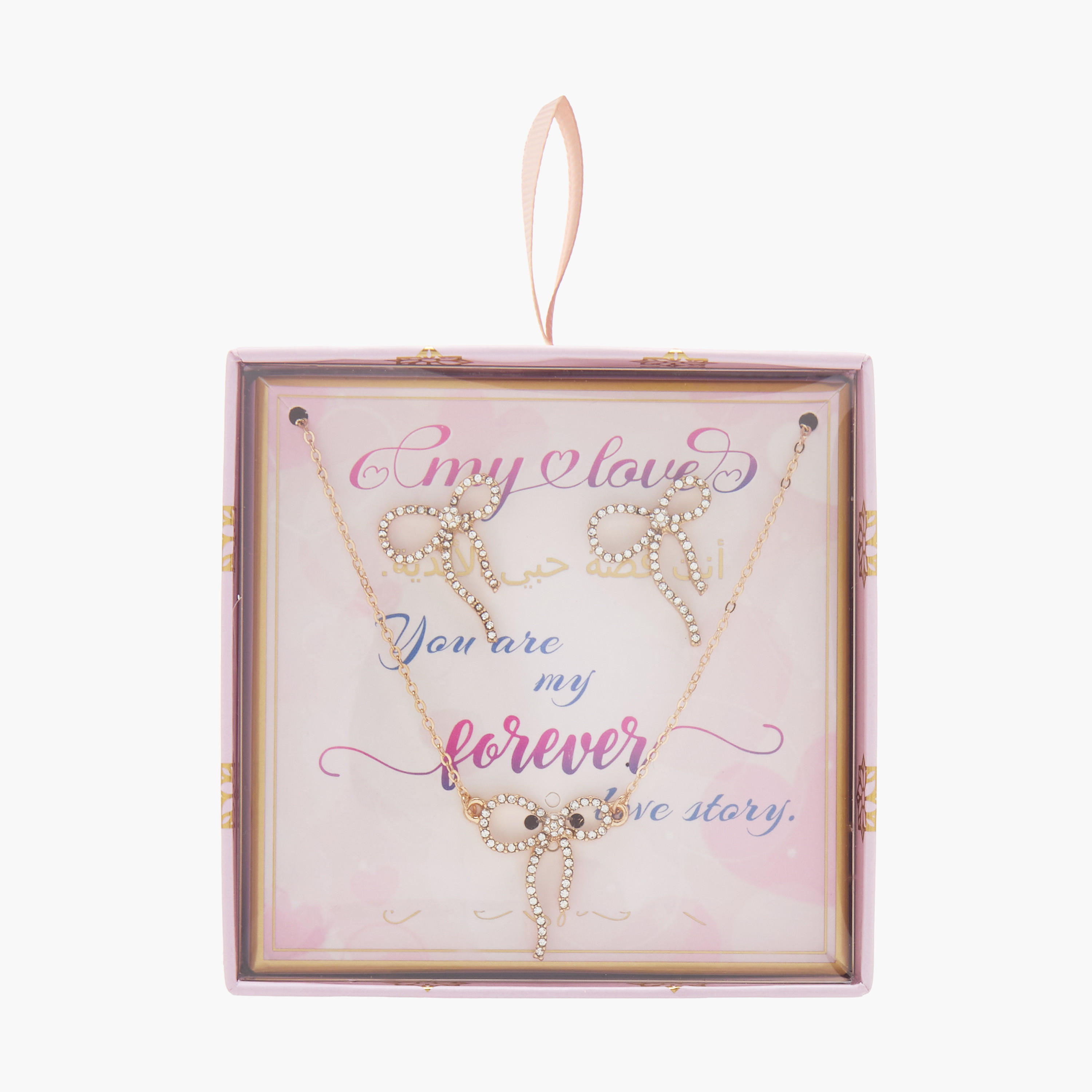 Set of 2 - Bow Embellished Pendant Necklace and Earrings-women-watchesandjewellery-jewellery-jewellerysets-image-8