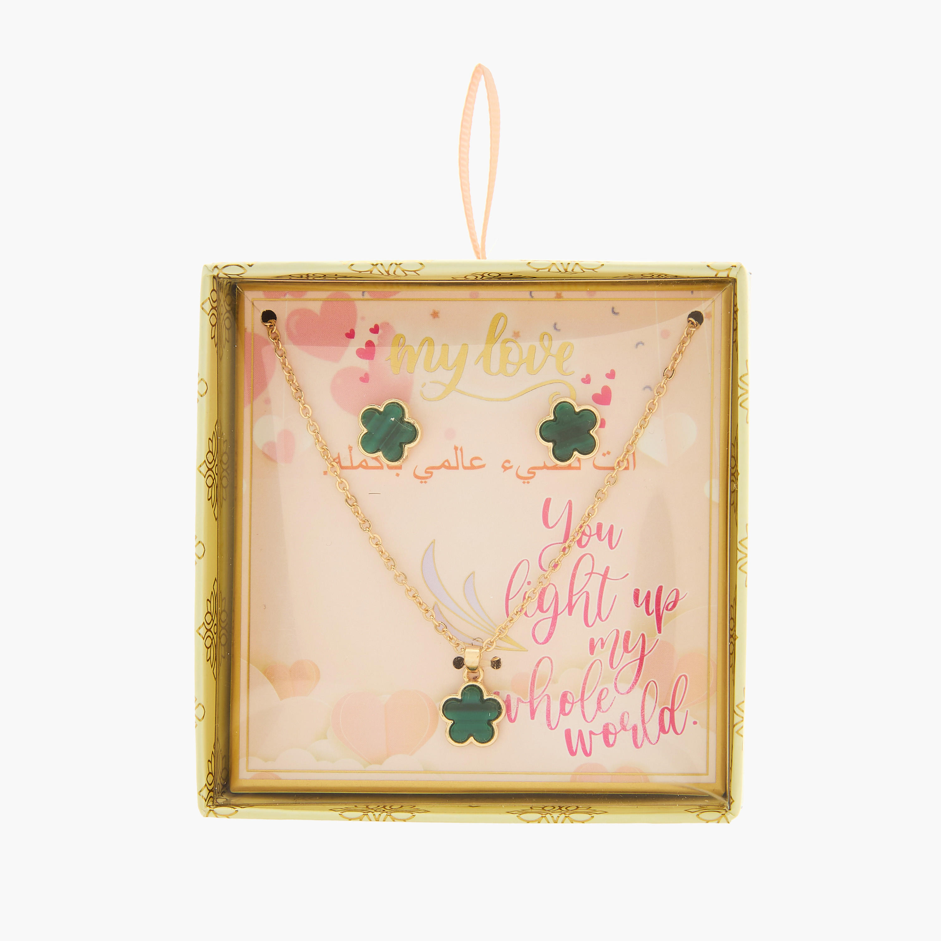 Set of 2 - Embellished Floral Pendant Necklace and Earrings-women-watchesandjewellery-jewellery-jewellerysets-image-8