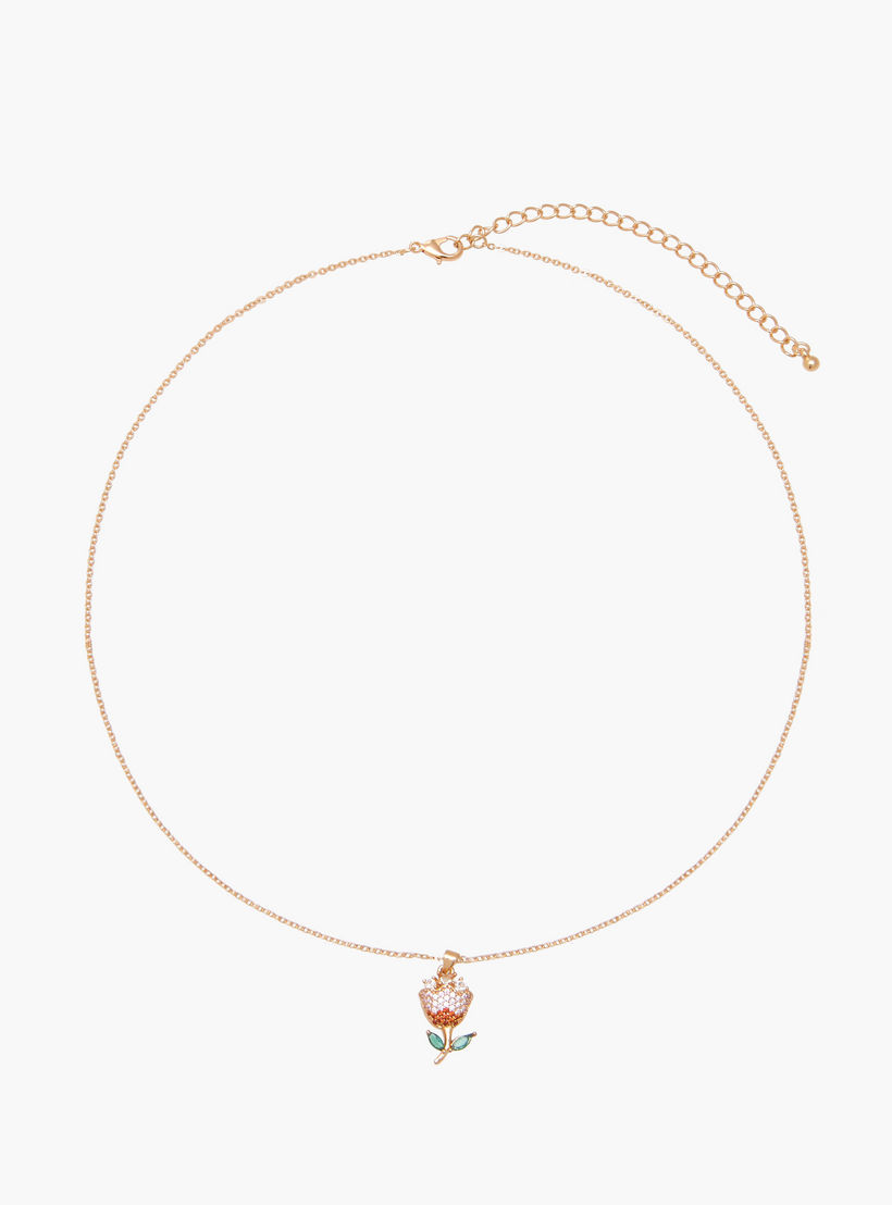 Gold Tone Cubic Zirconia Pendant Necklace with Floral Design-women-watchesandjewellery-jewellery-necklacesandpendants-image-3