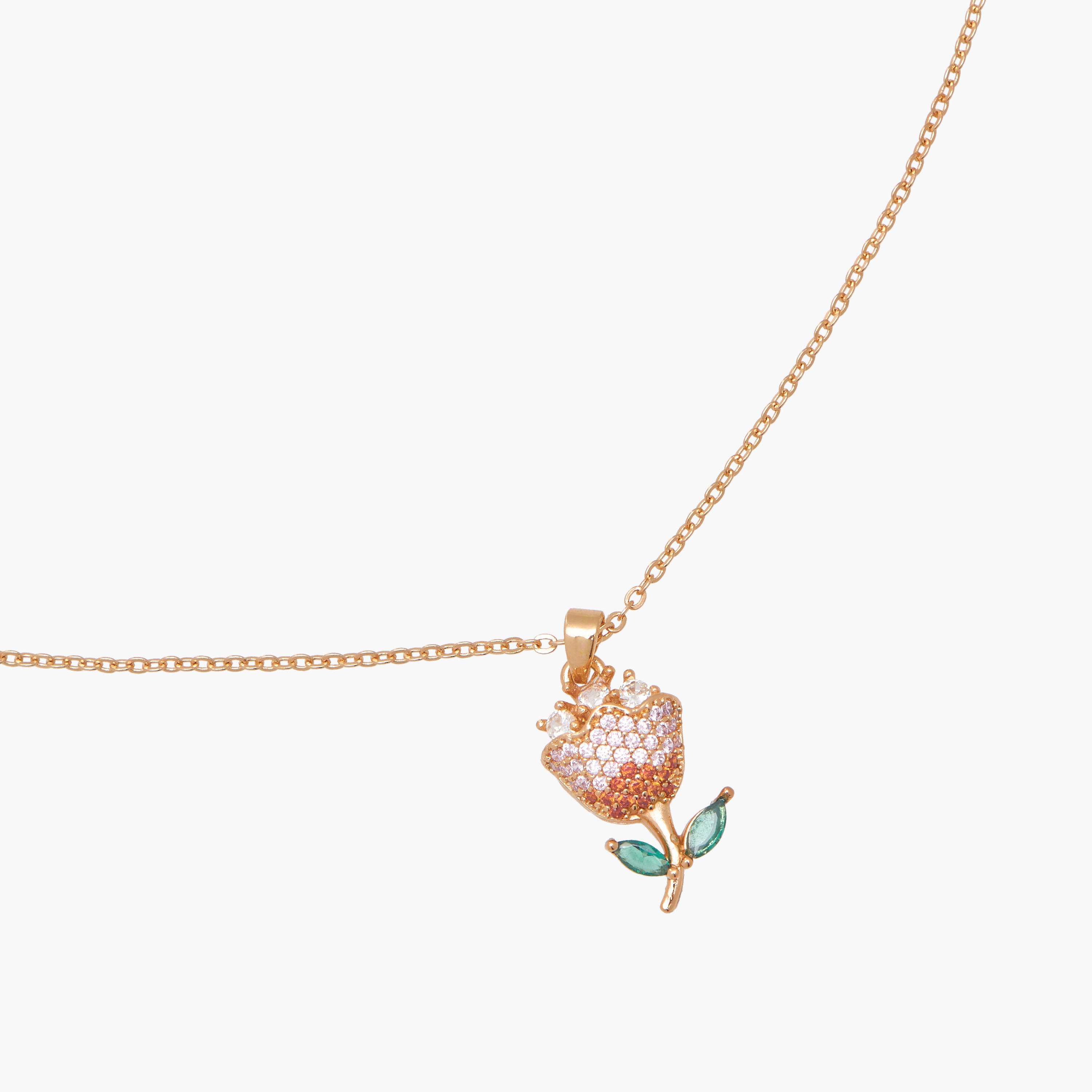 Gold Tone Cubic Zirconia Pendant Necklace with Floral Design-women-watchesandjewellery-jewellery-necklacesandpendants-image-4