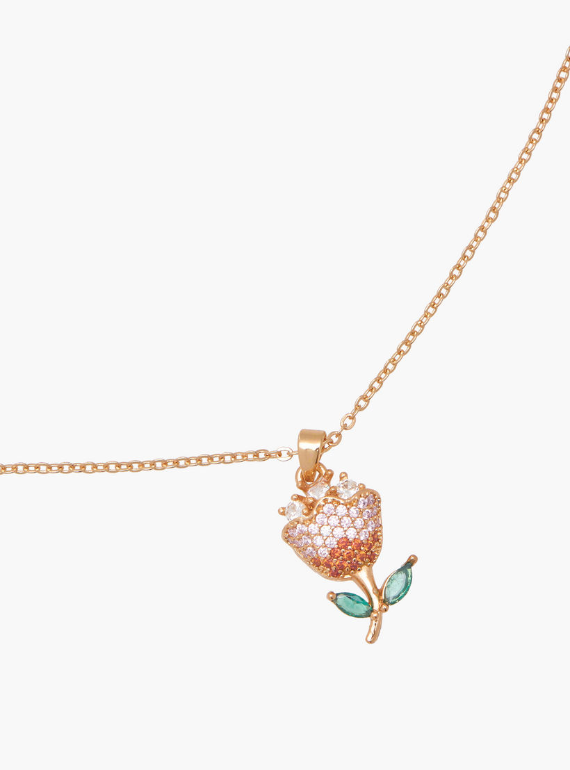 Gold Tone Cubic Zirconia Pendant Necklace with Floral Design-women-watchesandjewellery-jewellery-necklacesandpendants-image-4
