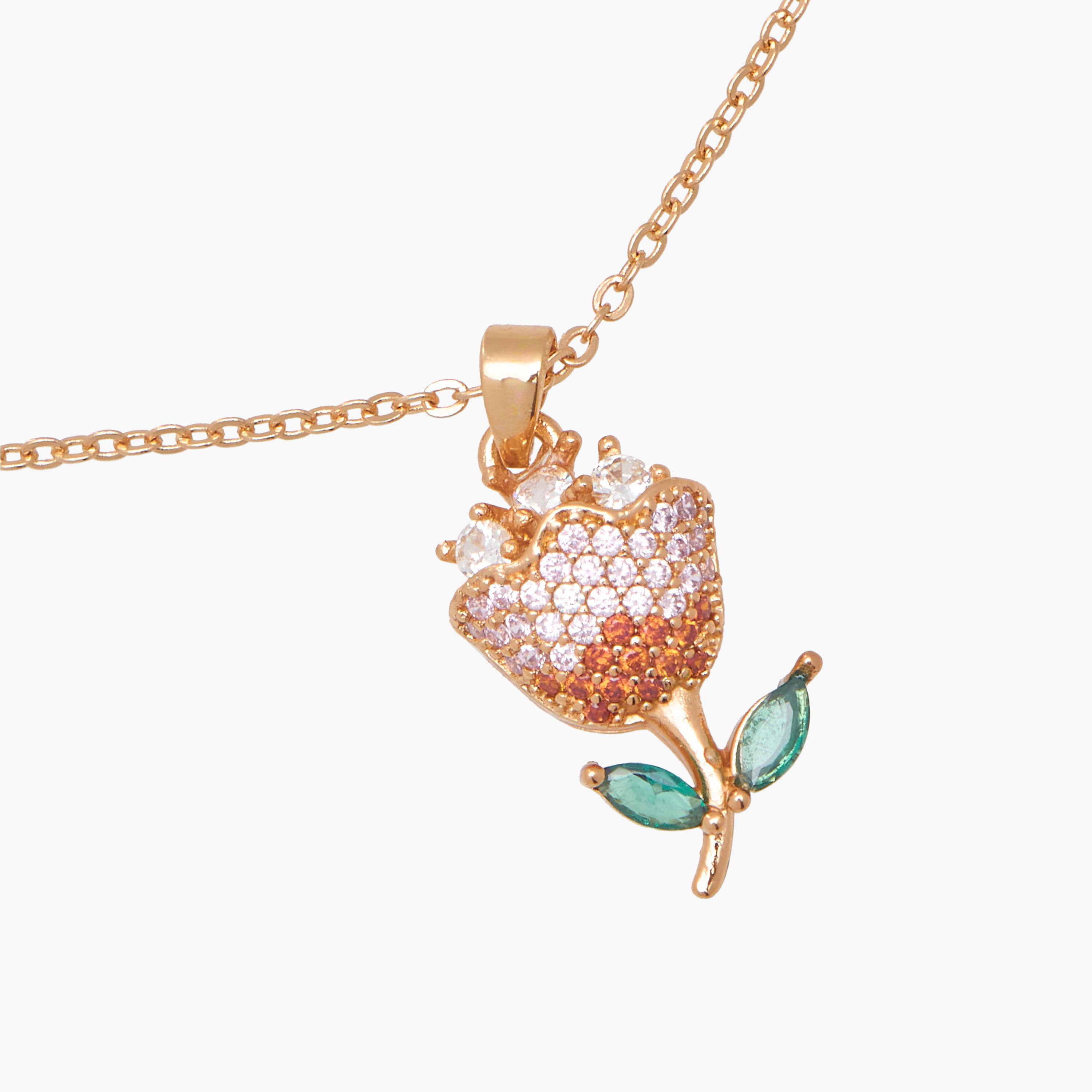 Gold Tone Cubic Zirconia Pendant Necklace with Floral Design-women-watchesandjewellery-jewellery-necklacesandpendants-image-1