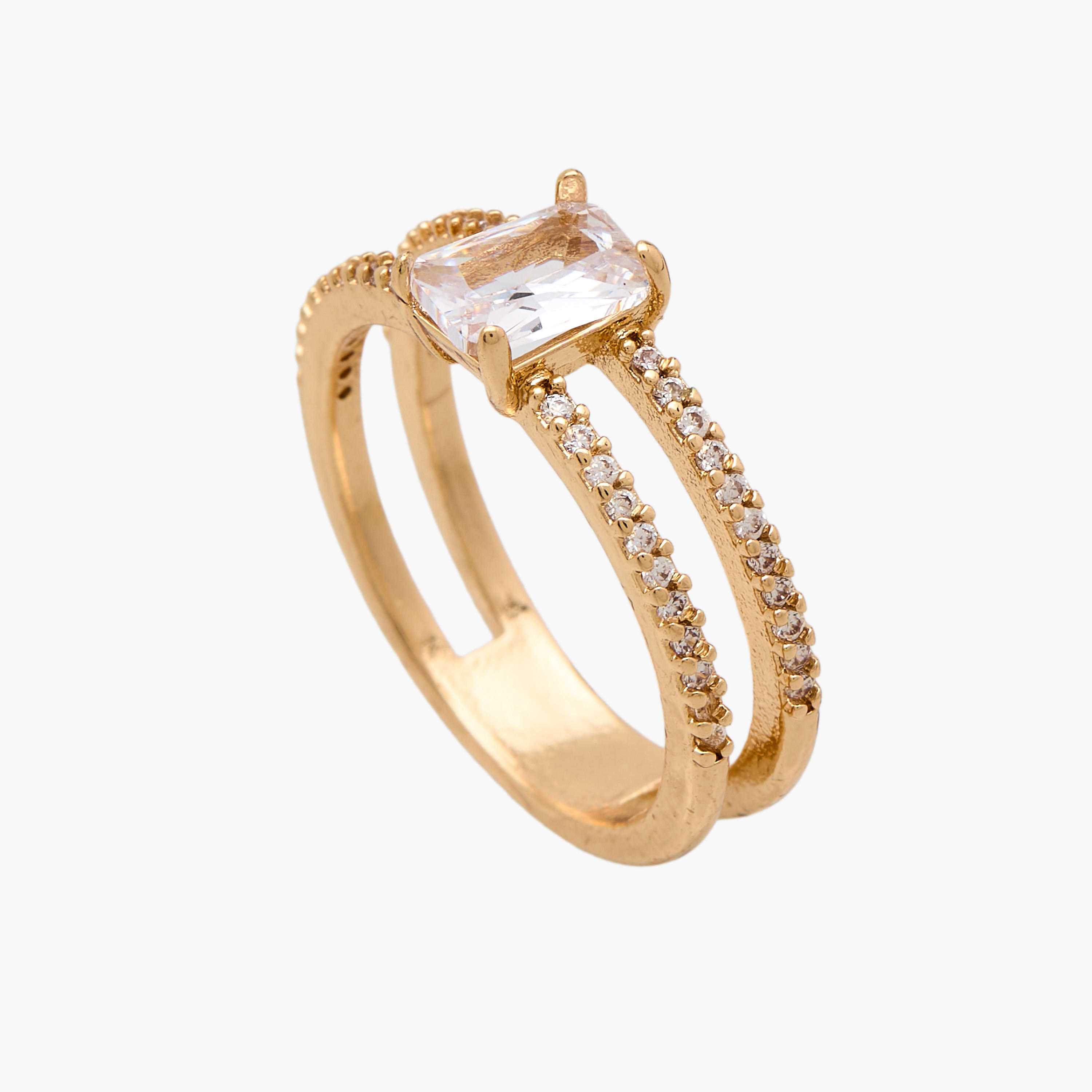 Gold Tone Cubic Zirconia Embellished Ring-women-watchesandjewellery-jewellery-rings-image-1
