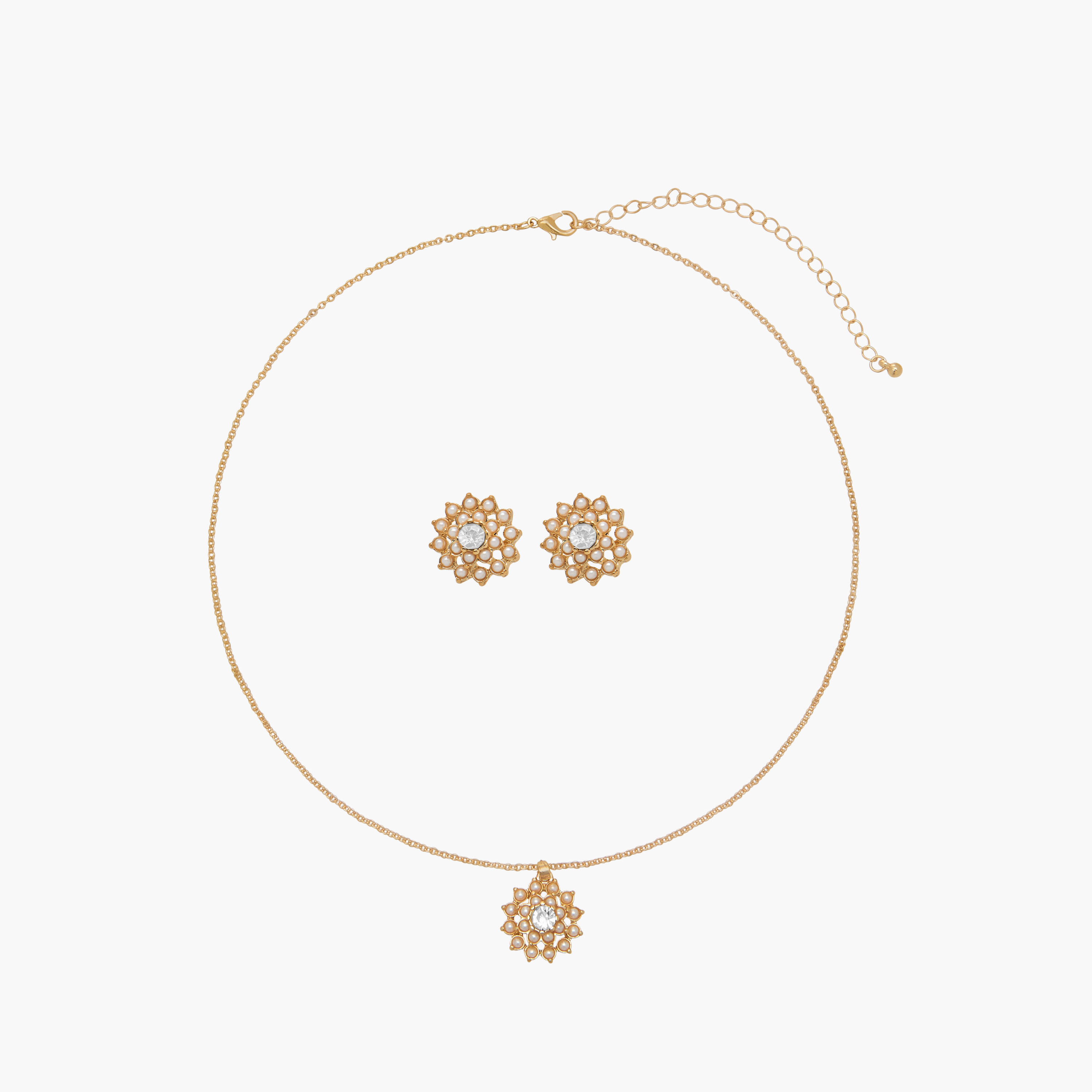 Set of 2 - Floral Pearl Pendant Necklace and Earrings-women-watchesandjewellery-jewellery-jewellerysets-image-1
