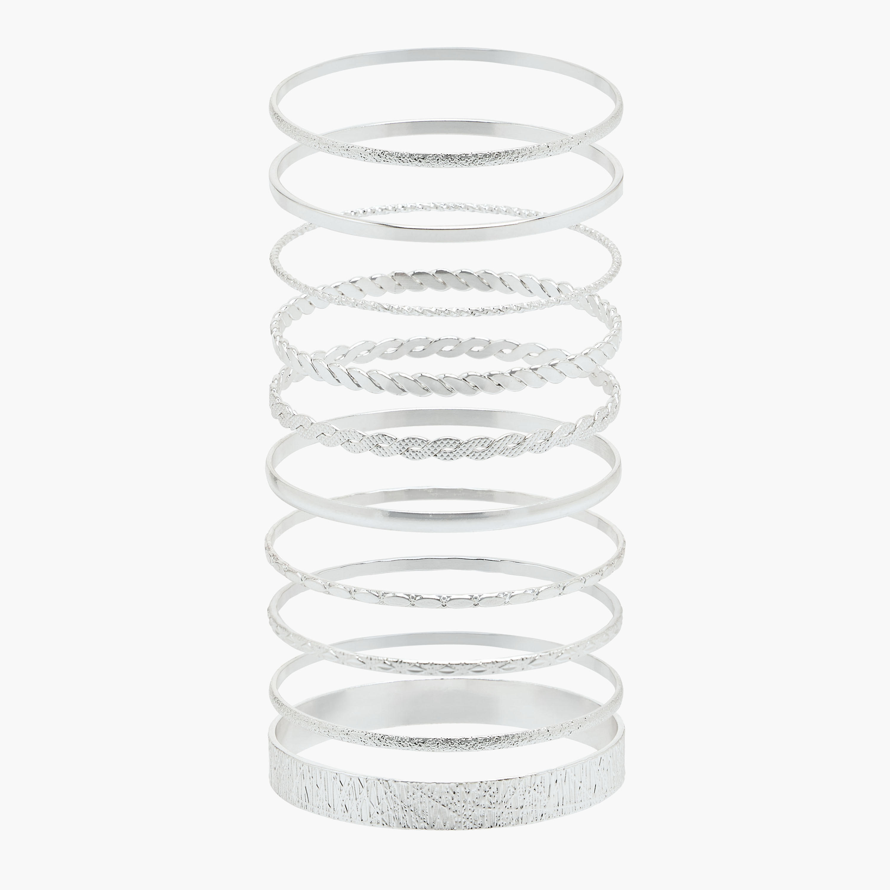 Pack of 10 Silver Tone Assorted Bangle-women-watchesandjewellery-jewellery-banglesandbracelets-image-1