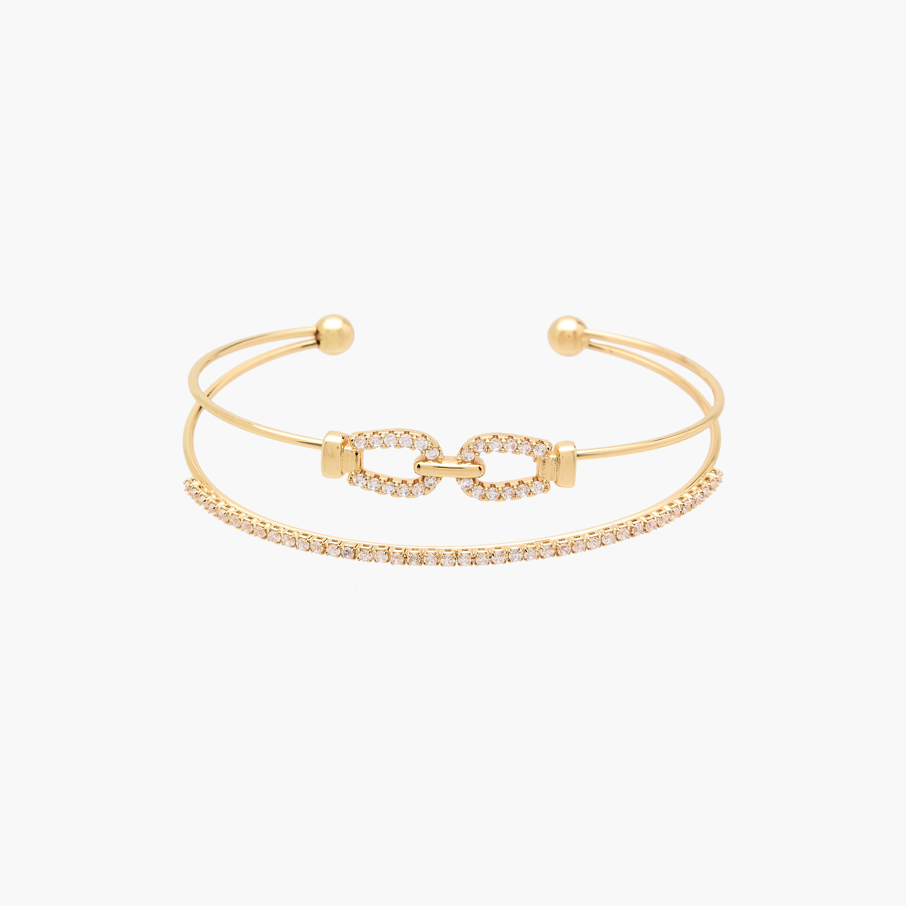 Gold Tone Cubic Zirconia Stone Embellished Cuff Bracelet-women-watchesandjewellery-jewellery-banglesandbracelets-image-1