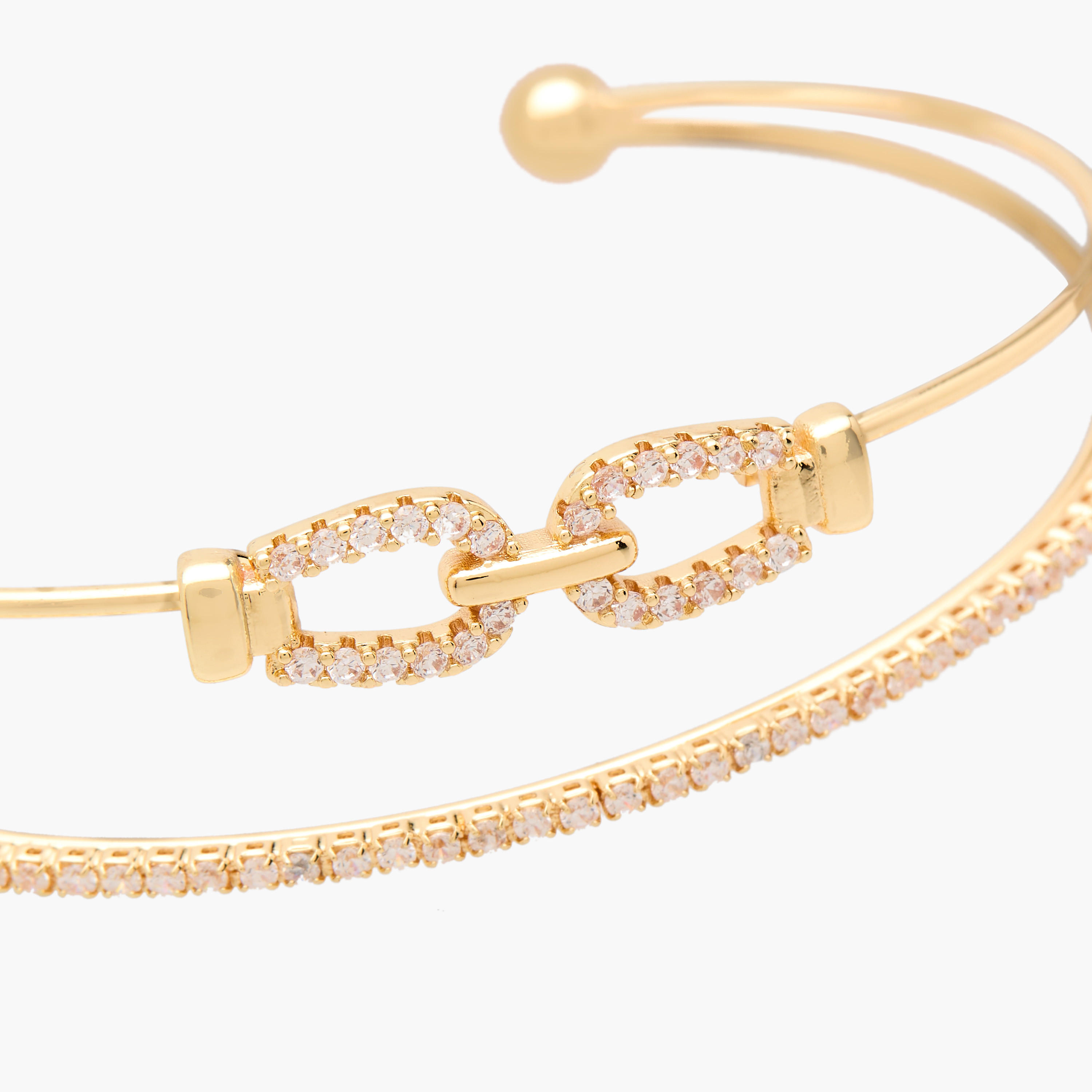 Gold Tone Cubic Zirconia Stone Embellished Cuff Bracelet-women-watchesandjewellery-jewellery-banglesandbracelets-image-4