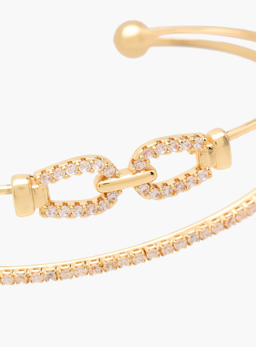 Gold Tone Cubic Zirconia Stone Embellished Cuff Bracelet-women-watchesandjewellery-jewellery-banglesandbracelets-image-4