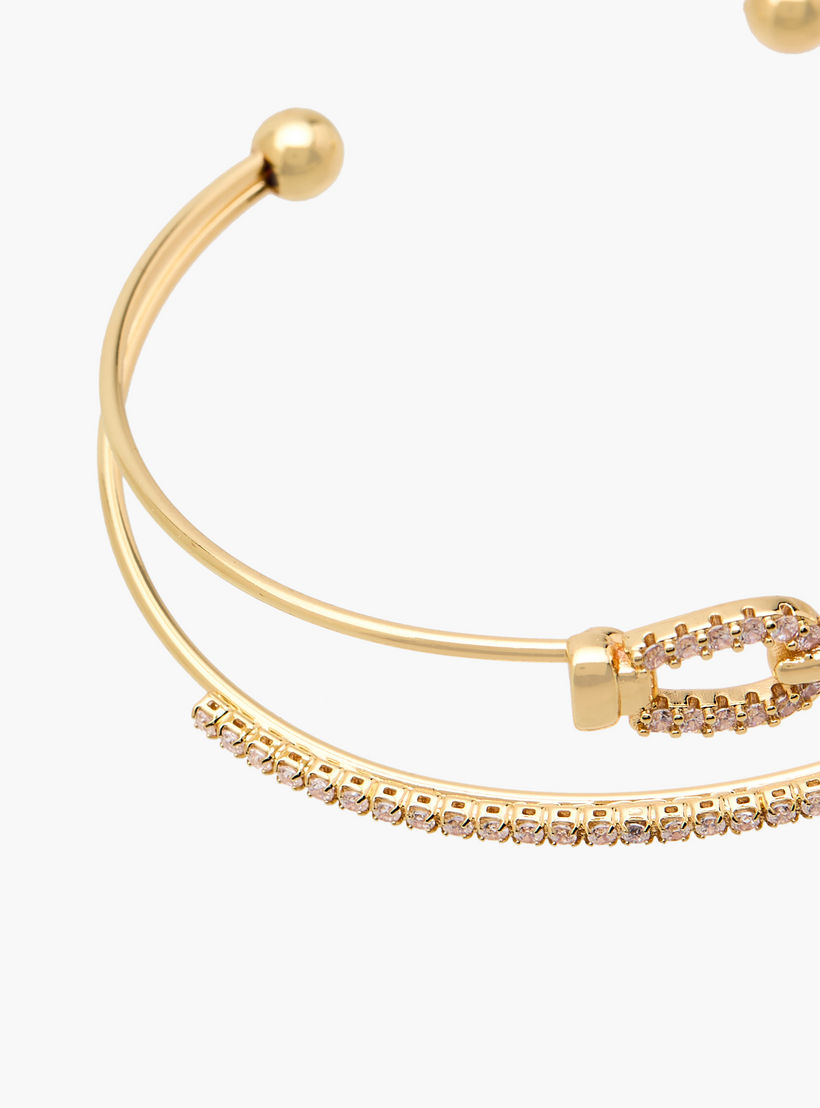 Gold Tone Cubic Zirconia Stone Embellished Cuff Bracelet-women-watchesandjewellery-jewellery-banglesandbracelets-image-5