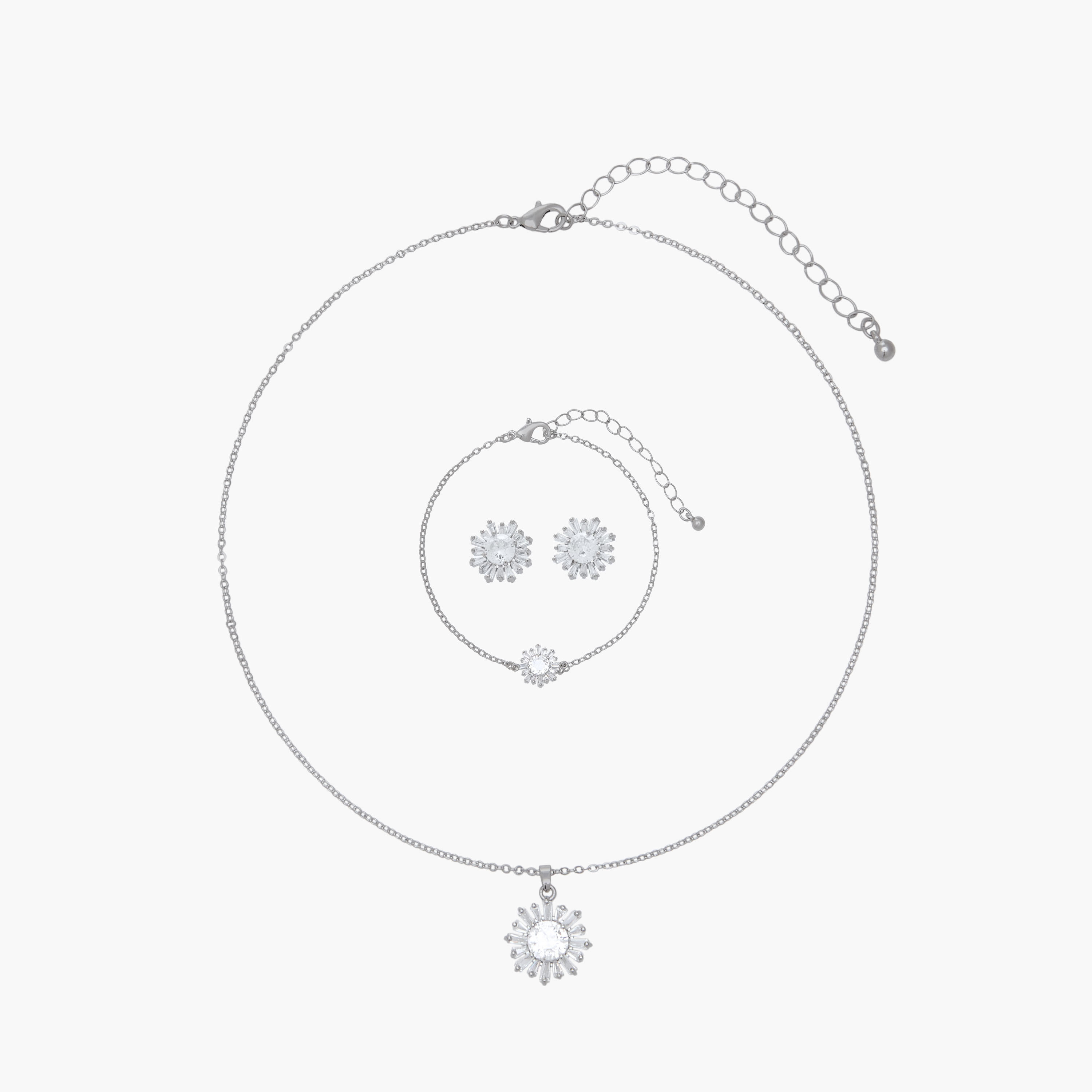 Set of 3 - Cubic Zirconia Pendant Necklace with Bracelet and Earrings-women-watchesandjewellery-jewellery-jewellerysets-image-1