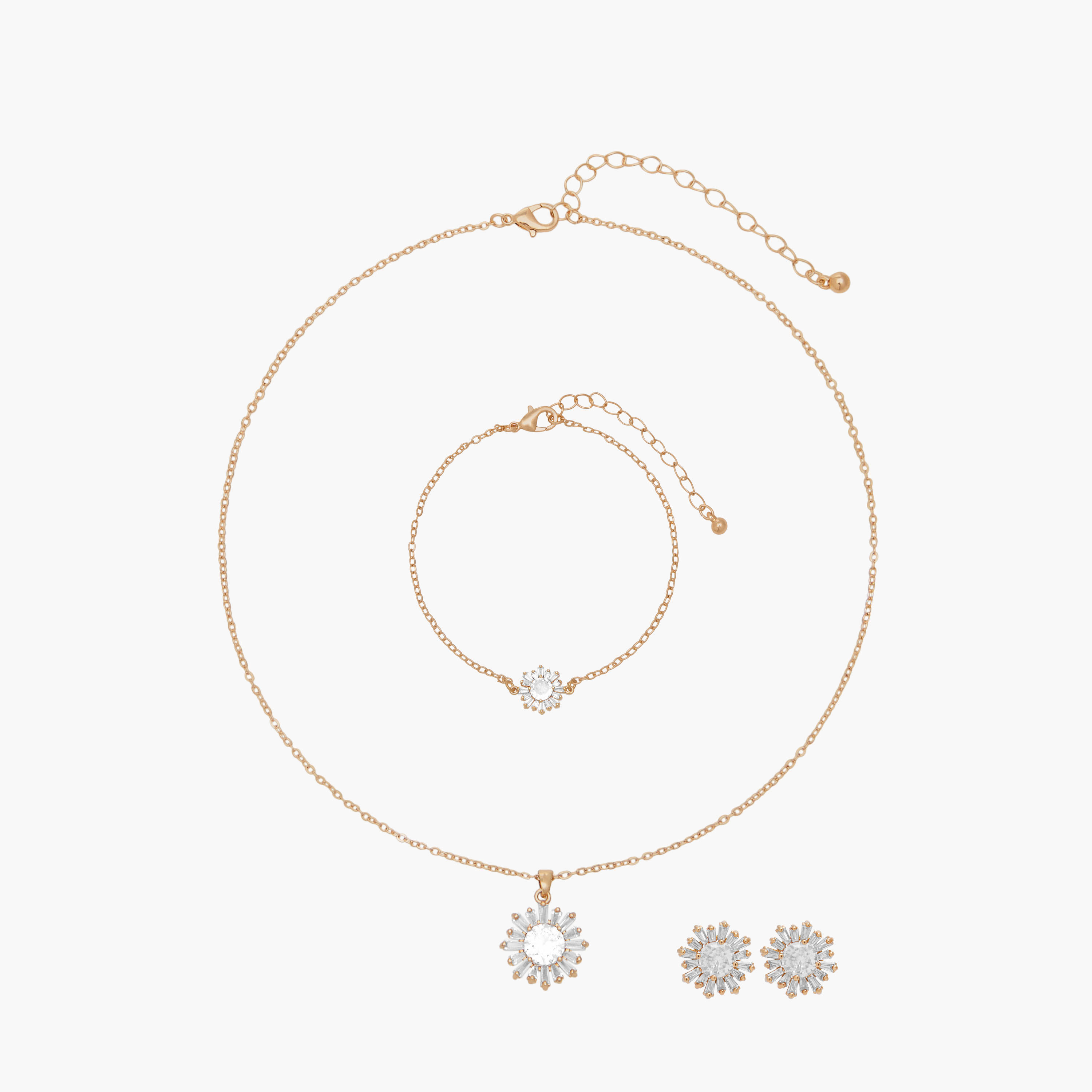 Set of 3 - Cubic Zirconia Embellished Pendant Necklace with Bracelet and Earrings-women-watchesandjewellery-jewellery-jewellerysets-image-1