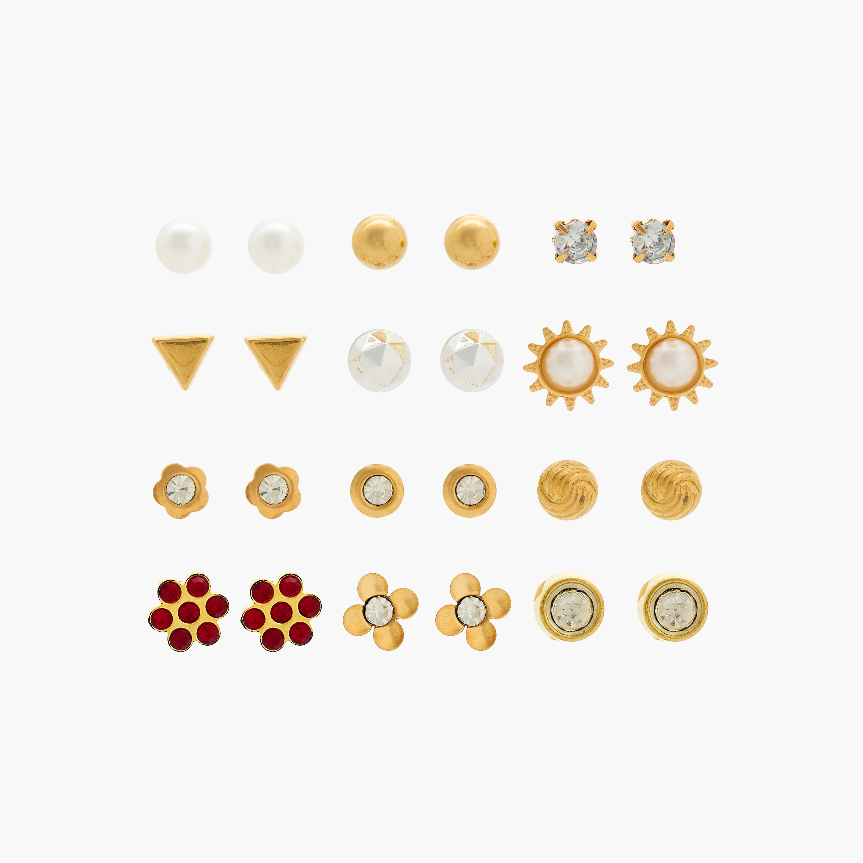 Pack of 12 Metallic Embellished Stud Earrings with Pushback Closure-women-watchesandjewellery-jewellery-earrings-image-1