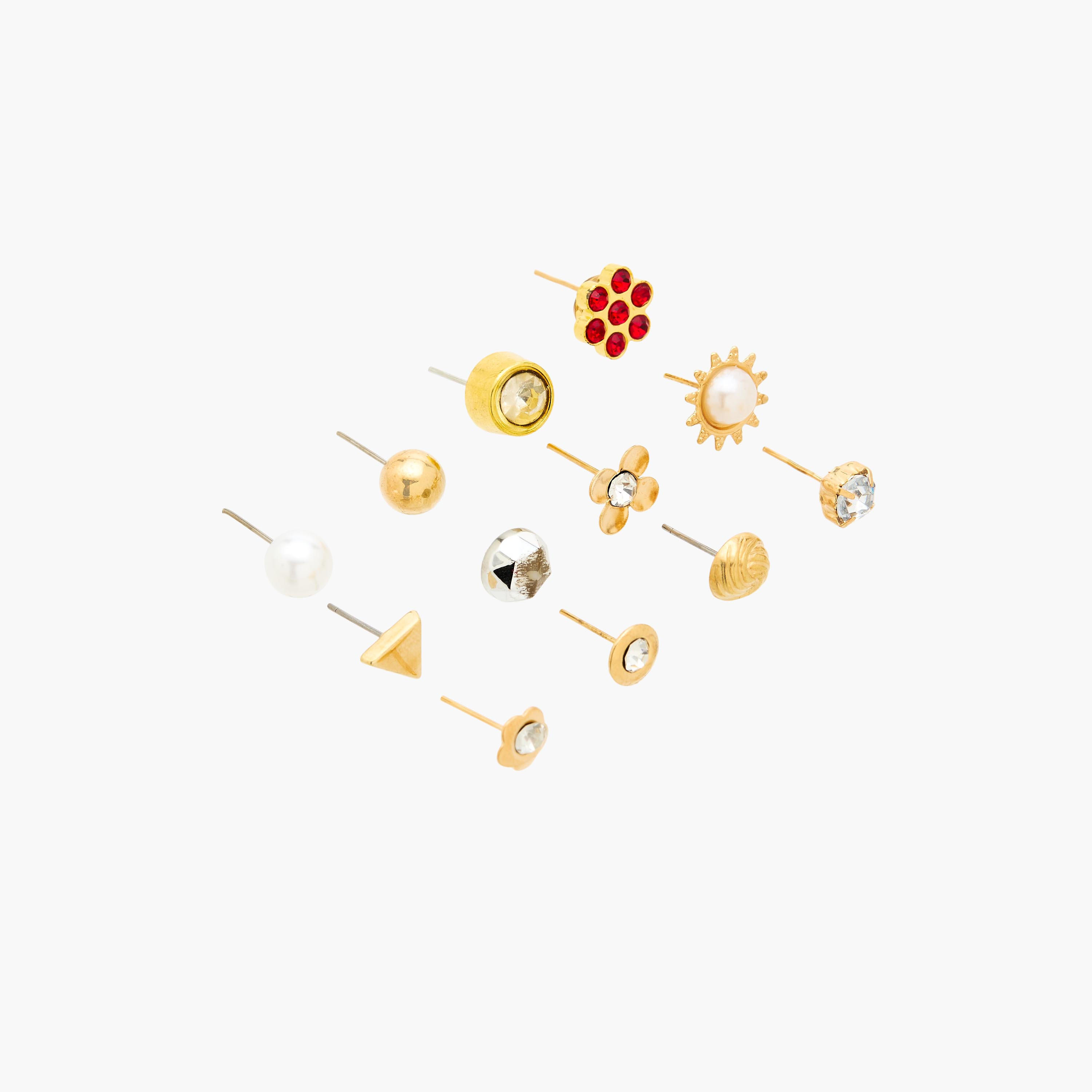 Pack of 12 Metallic Embellished Stud Earrings with Pushback Closure-women-watchesandjewellery-jewellery-earrings-image-2