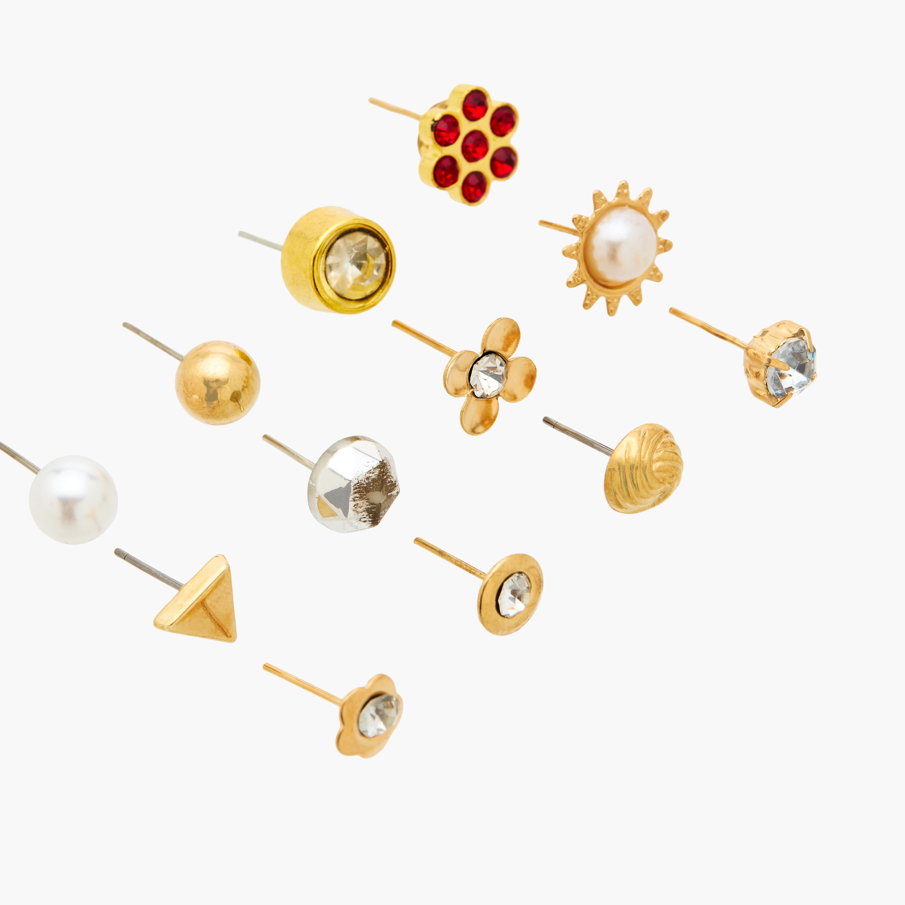 Pack of 12 Metallic Embellished Stud Earrings with Pushback Closure-women-watchesandjewellery-jewellery-earrings-image-3