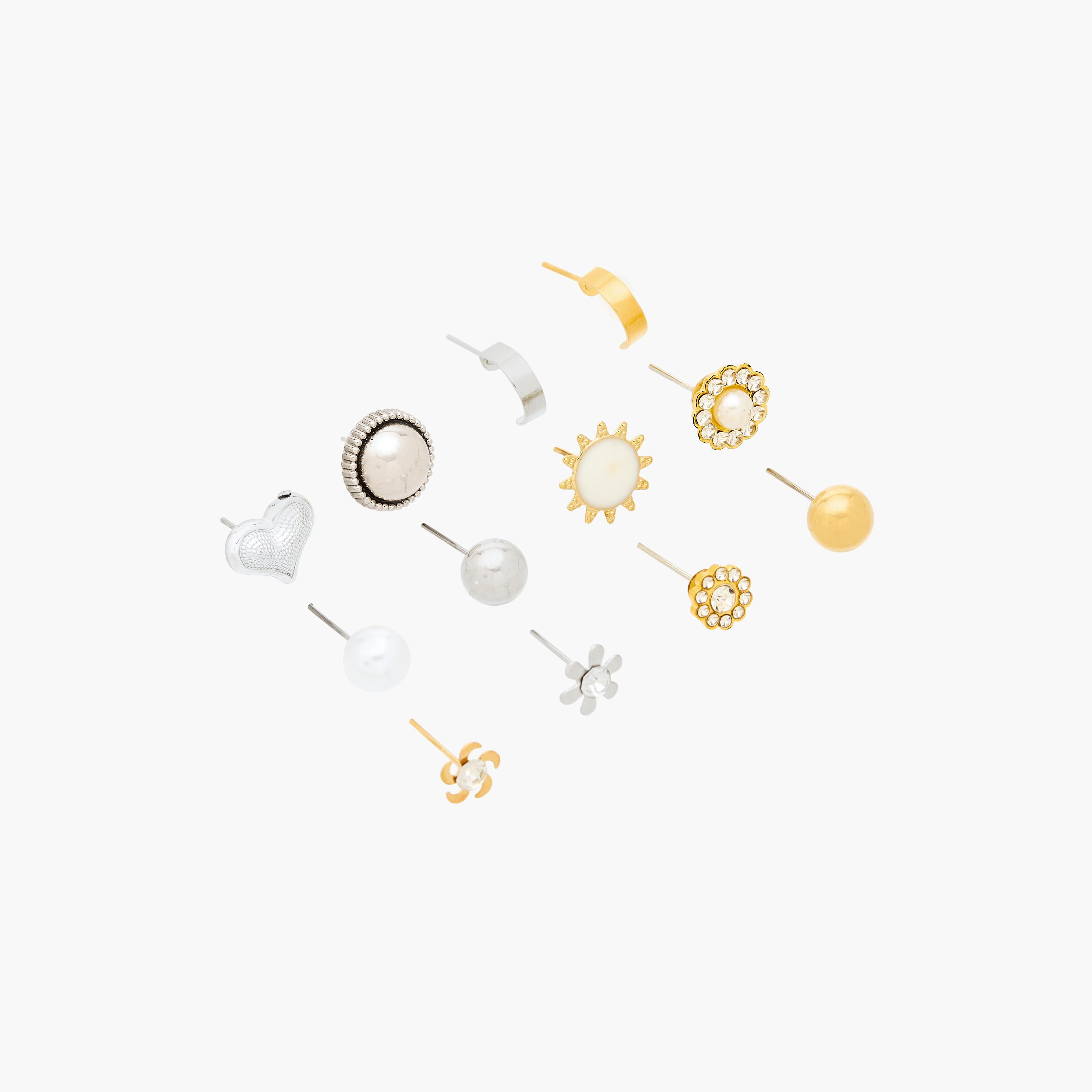 Pack of 12 Gold Tone Assorted Stud Earrings with Pushback Closure-women-watchesandjewellery-jewellery-earrings-image-2