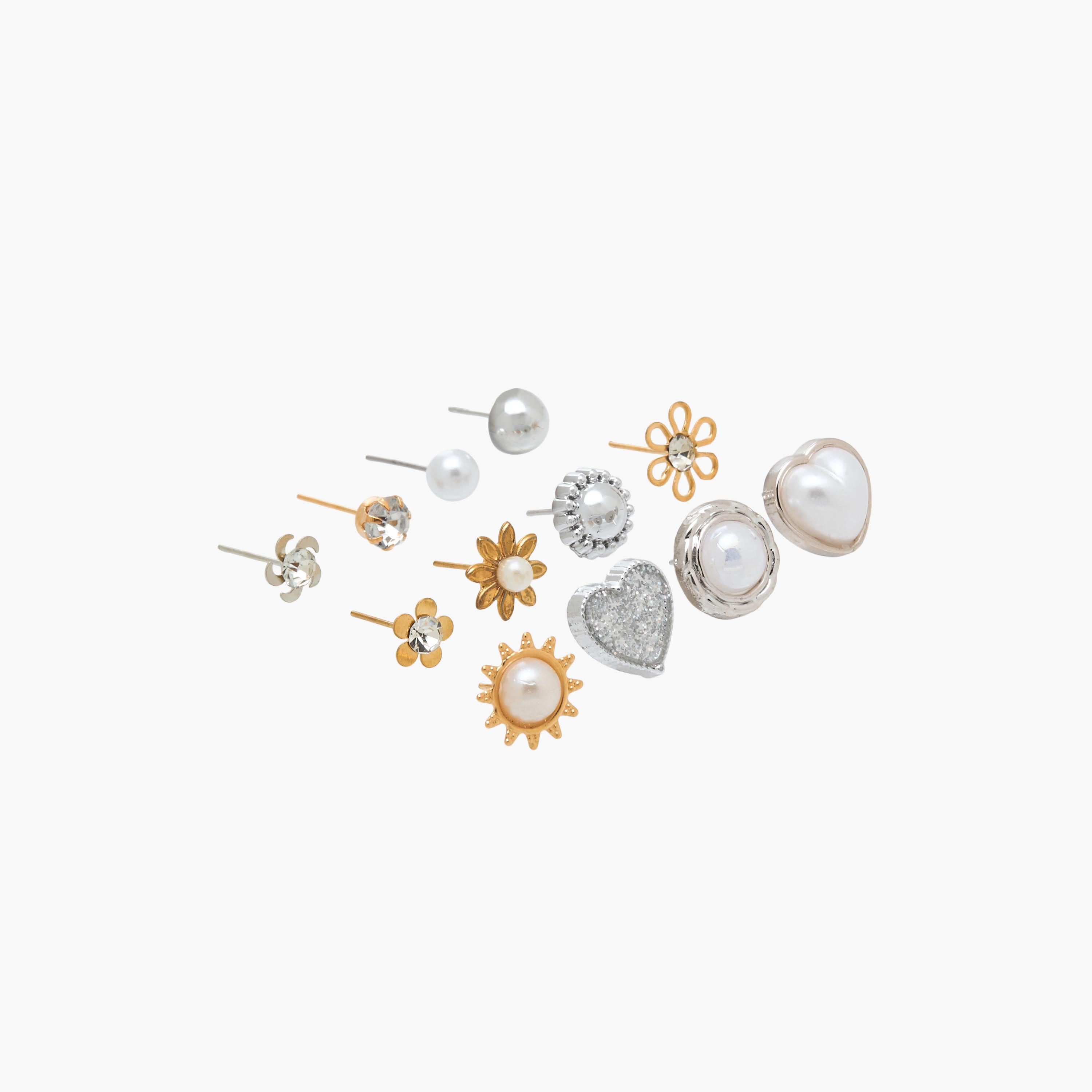 Pack of 12 Metallic Embellished Stud Earrings with Pushback Closure-women-watchesandjewellery-jewellery-earrings-image-2