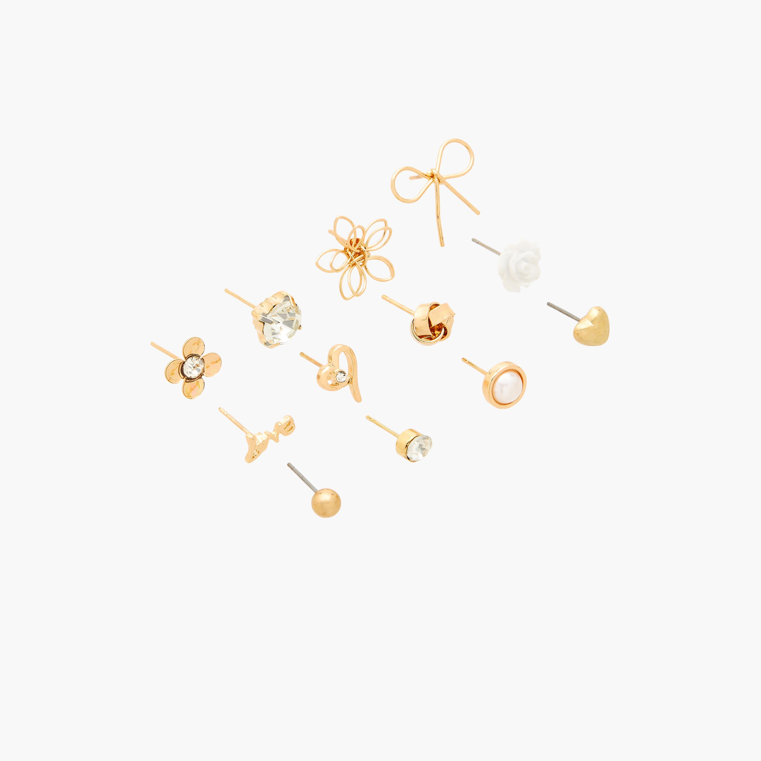 Pack of 12 Metallic Embellished Stud Earrings with Pushback Closure-women-watchesandjewellery-jewellery-earrings-image-2