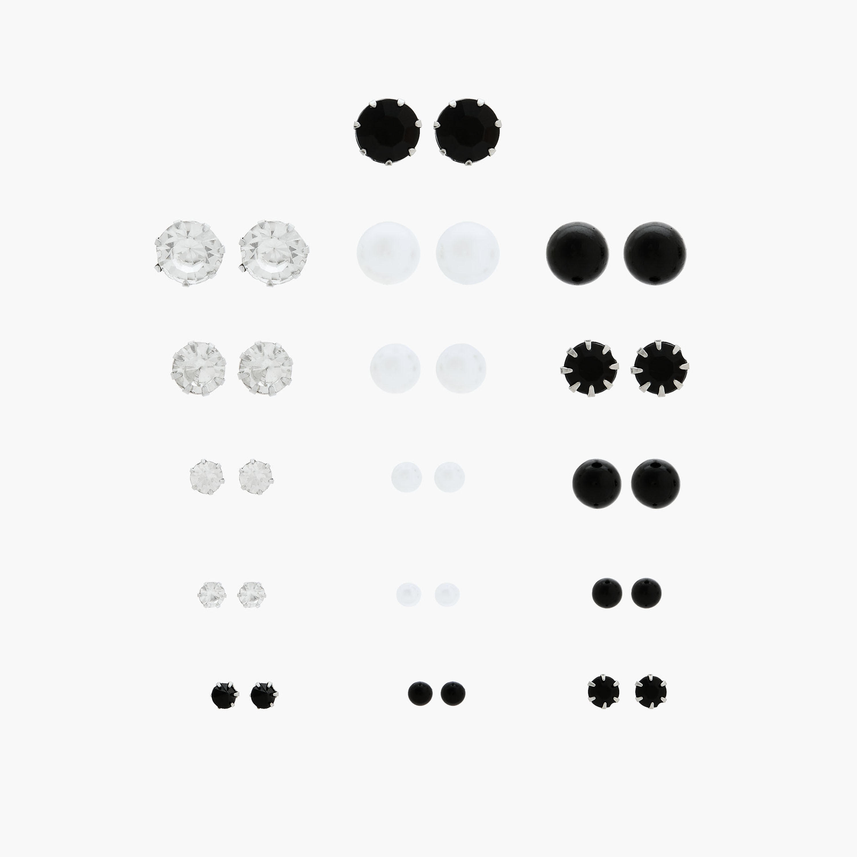 Pack of 16 Metallic Embellished Stud Earrings with Pushback Closure-women-watchesandjewellery-jewellery-earrings-image-1