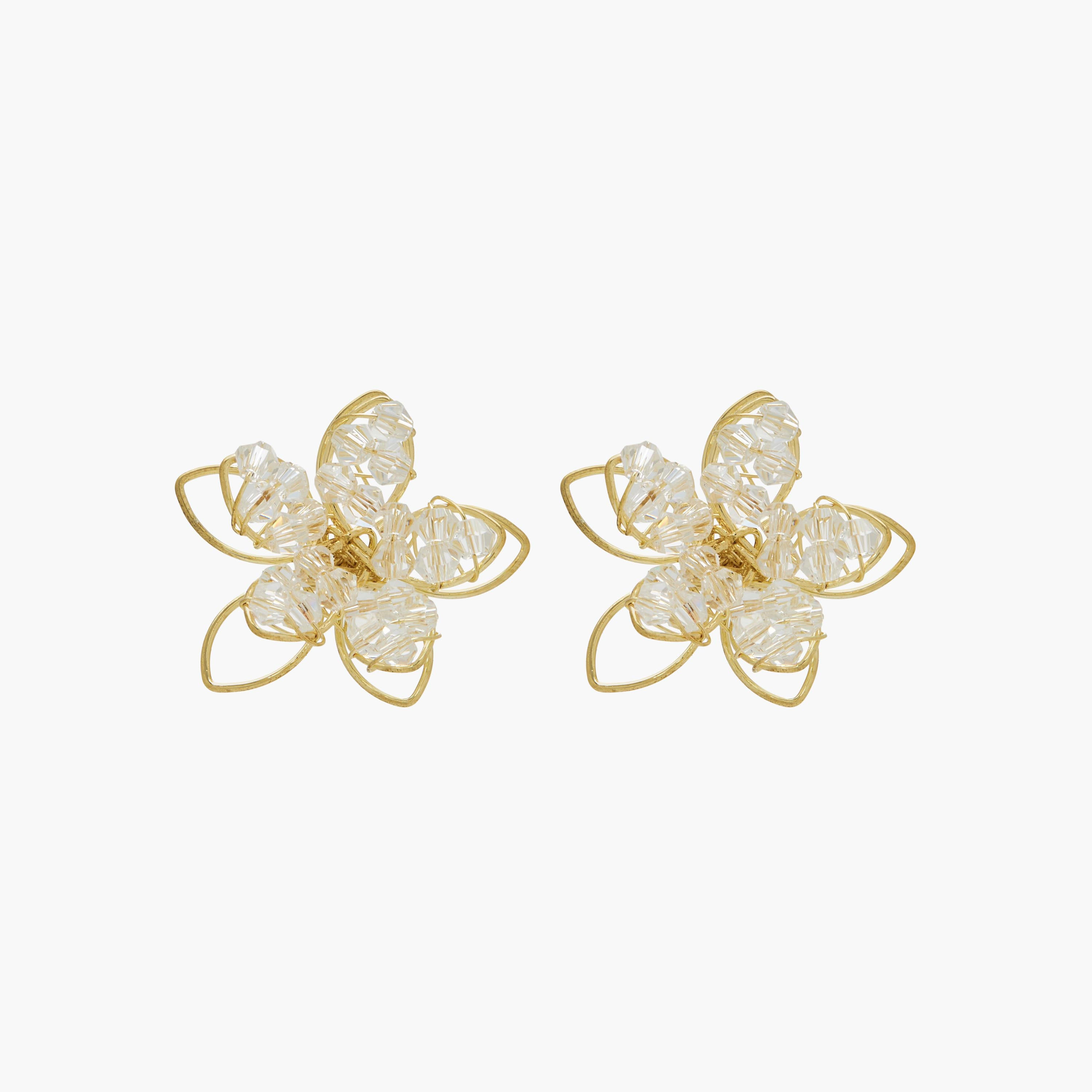 Gold Tone Bead Embellished Floral Earrings with Pushback Closure-women-watchesandjewellery-jewellery-earrings-image-1