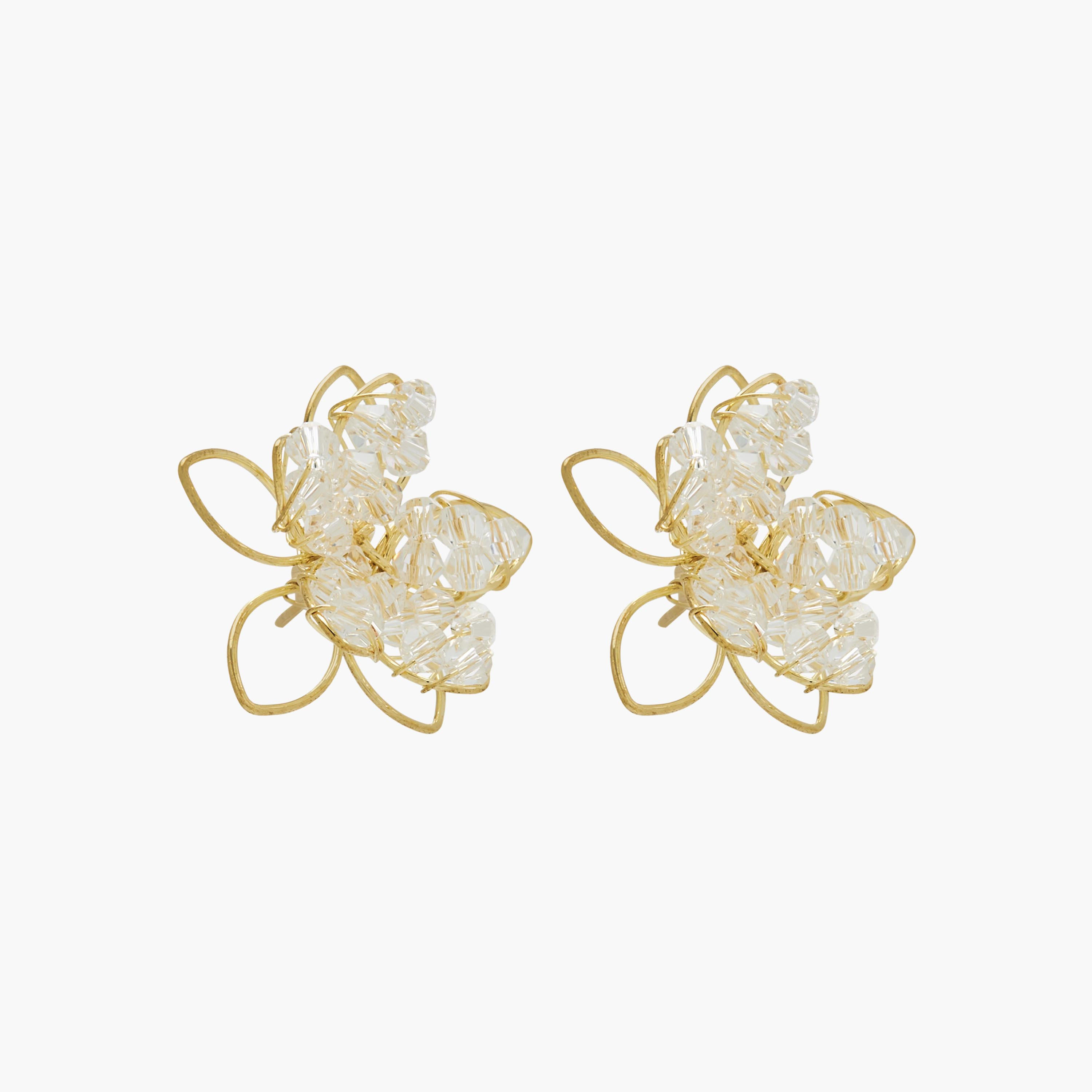 Gold Tone Bead Embellished Floral Earrings with Pushback Closure-women-watchesandjewellery-jewellery-earrings-image-2