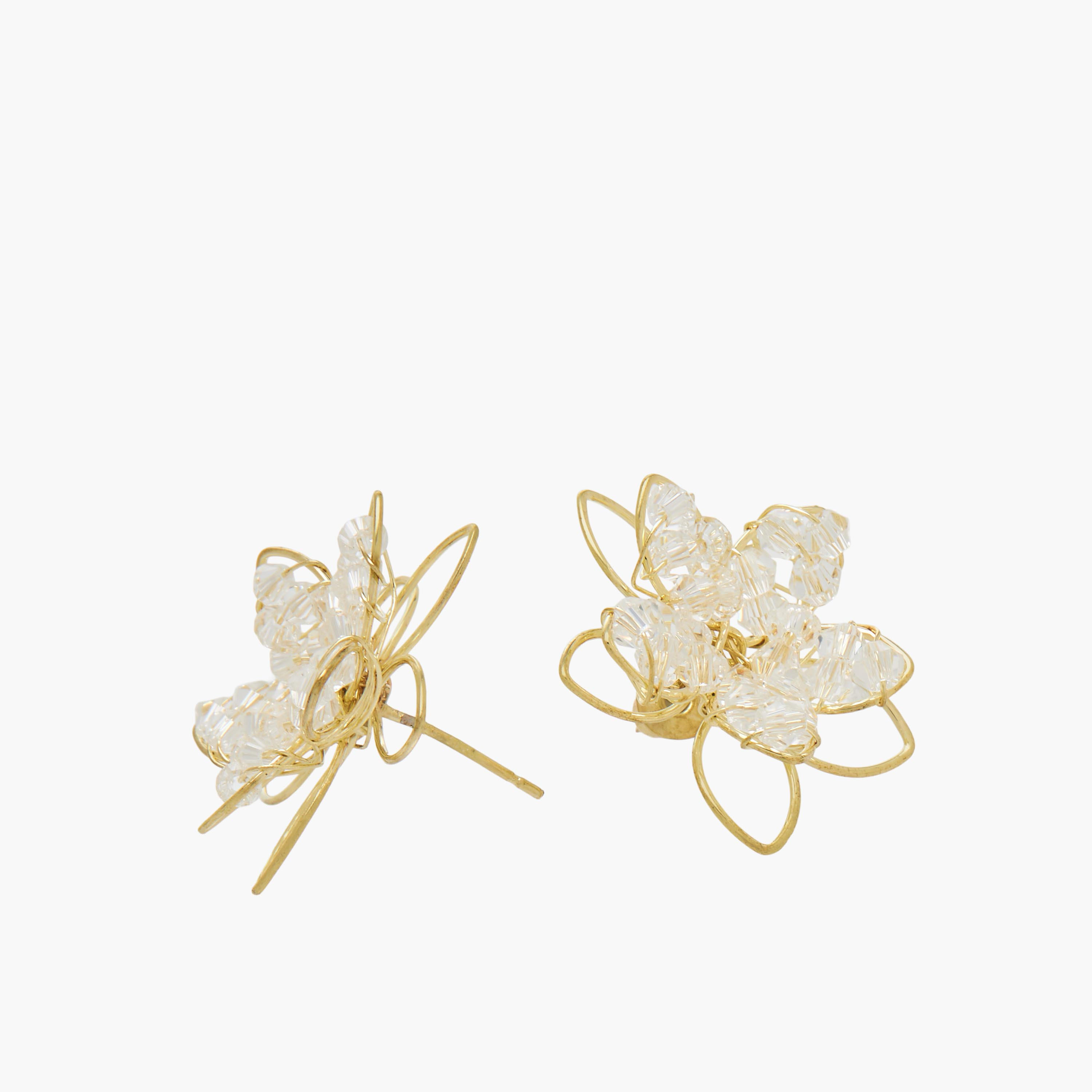 Gold Tone Bead Embellished Floral Earrings with Pushback Closure-women-watchesandjewellery-jewellery-earrings-image-4
