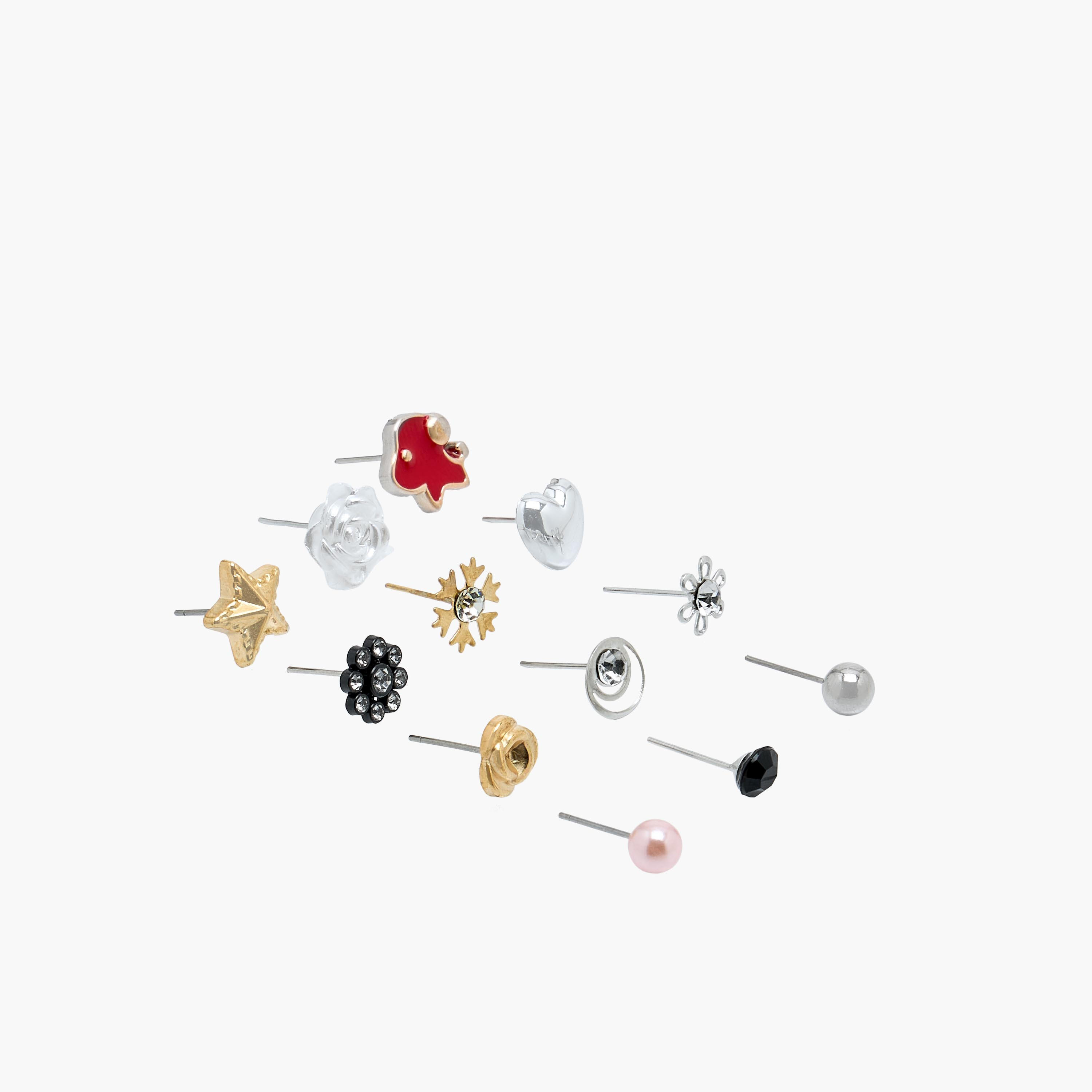 حلقان ميتاليك بمكبس إغلاق خلفي - طقم 12 زوج-women-watchesandjewellery-jewellery-earrings-image-2