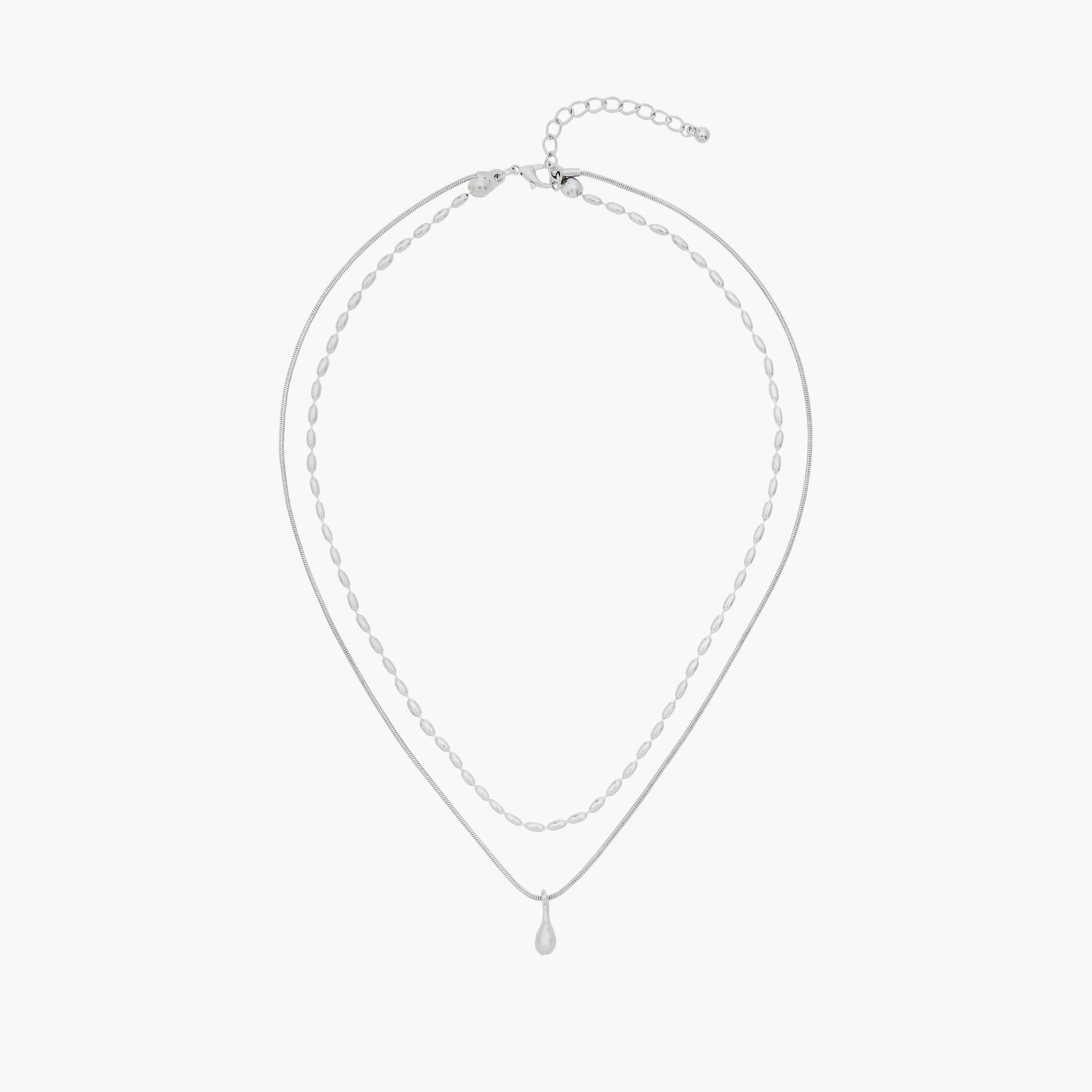 Silver Tone Layered Necklace with Pearl Embellishment-women-watchesandjewellery-jewellery-necklacesandpendants-image-1