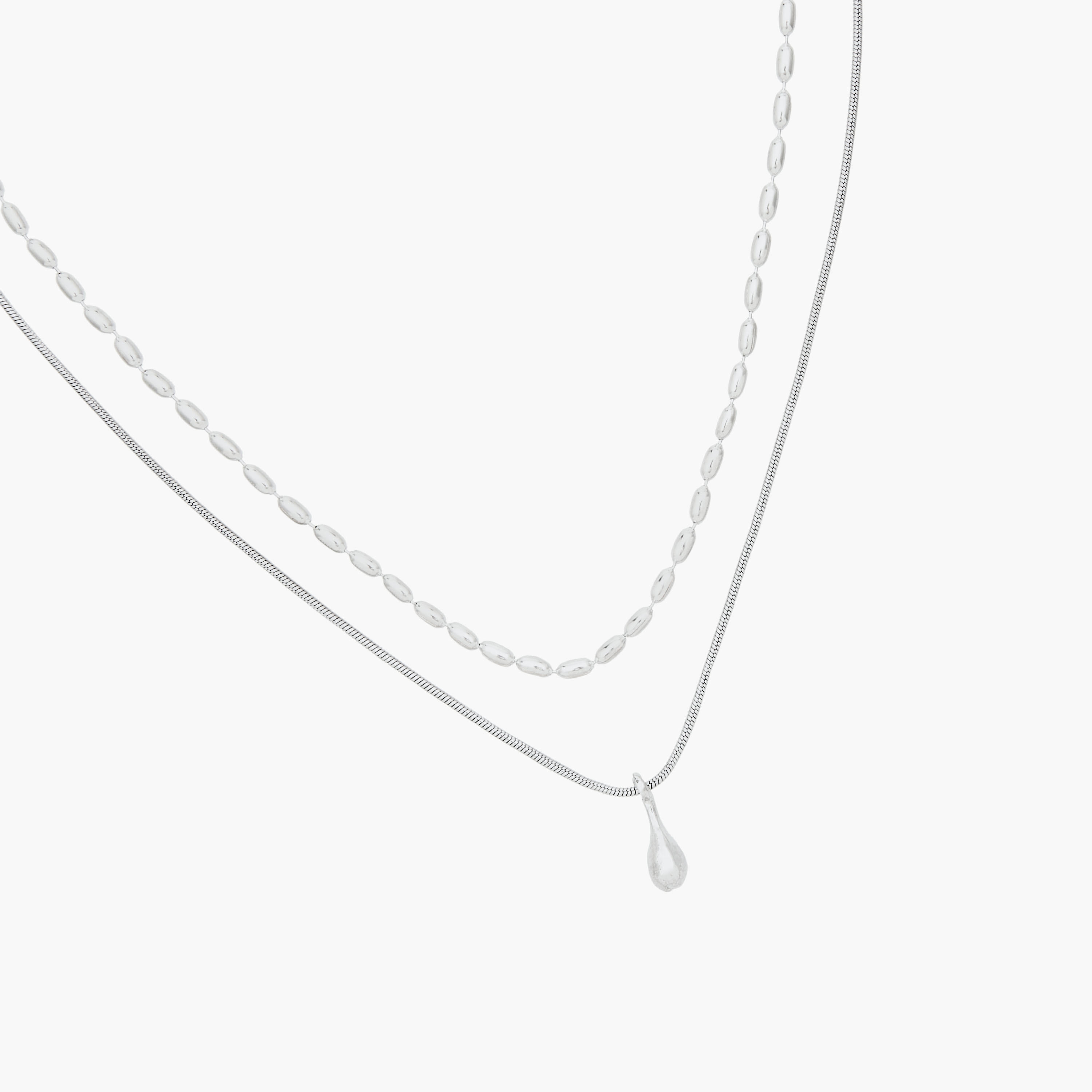 Silver Tone Layered Necklace with Pearl Embellishment-women-watchesandjewellery-jewellery-necklacesandpendants-image-2