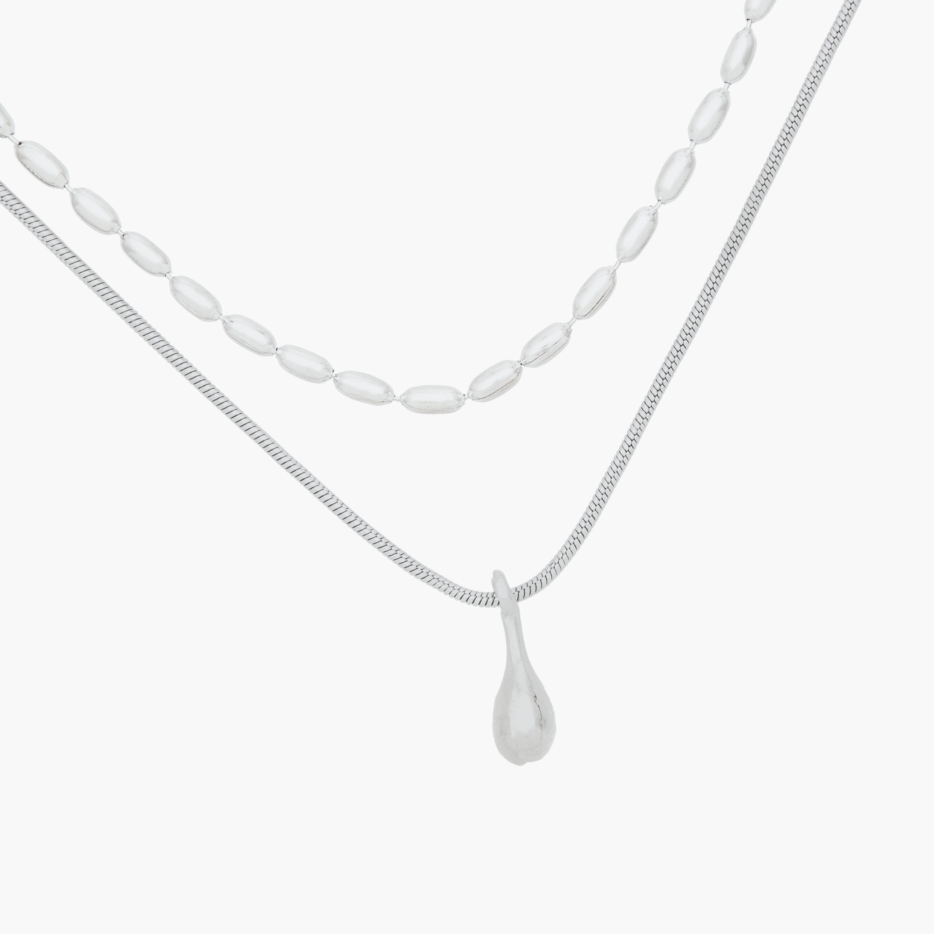 Silver Tone Layered Necklace with Pearl Embellishment-women-watchesandjewellery-jewellery-necklacesandpendants-image-3