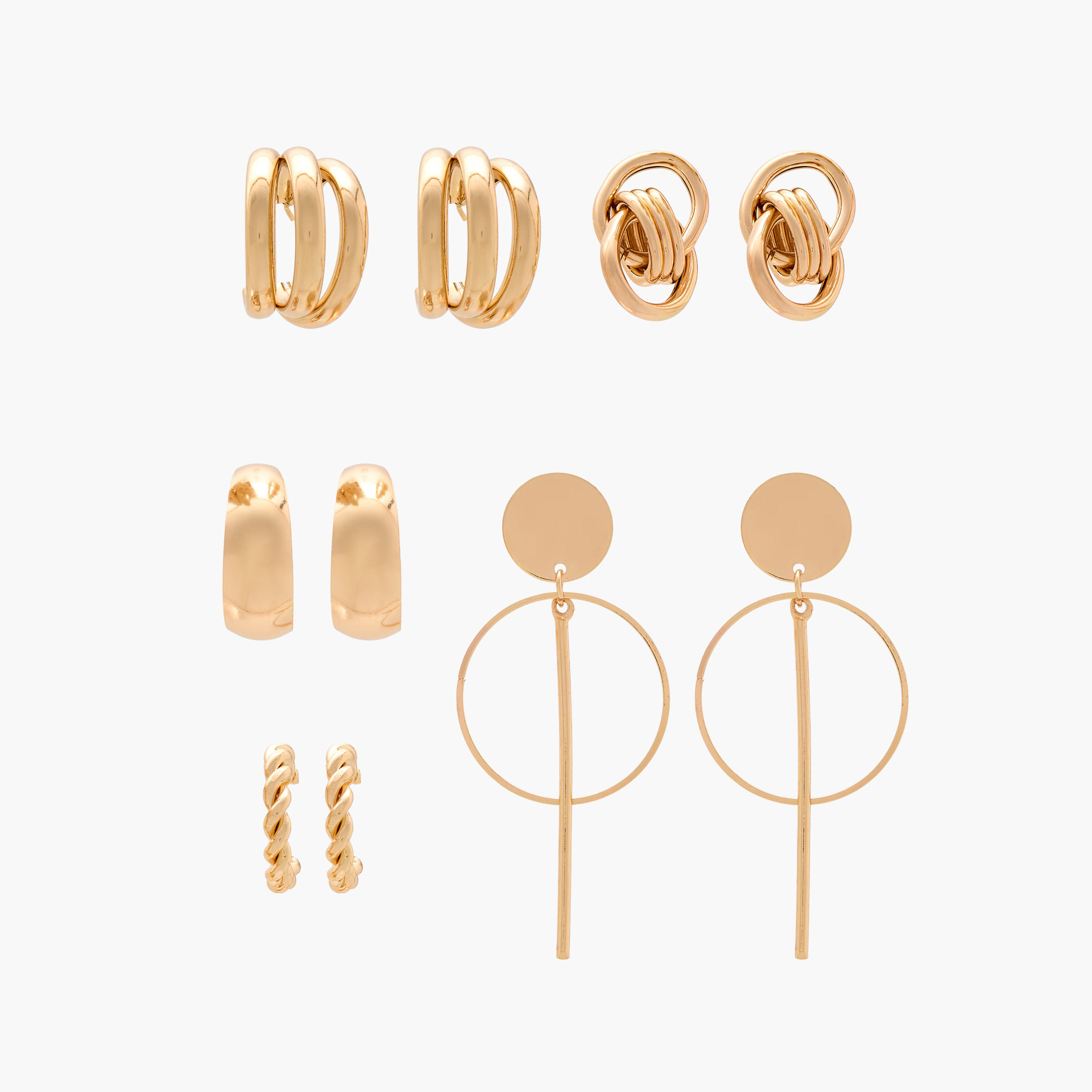 Pack of 5 Gold Tone Assorted Earrings with Pushback Closure-women-watchesandjewellery-jewellery-earrings-image-1