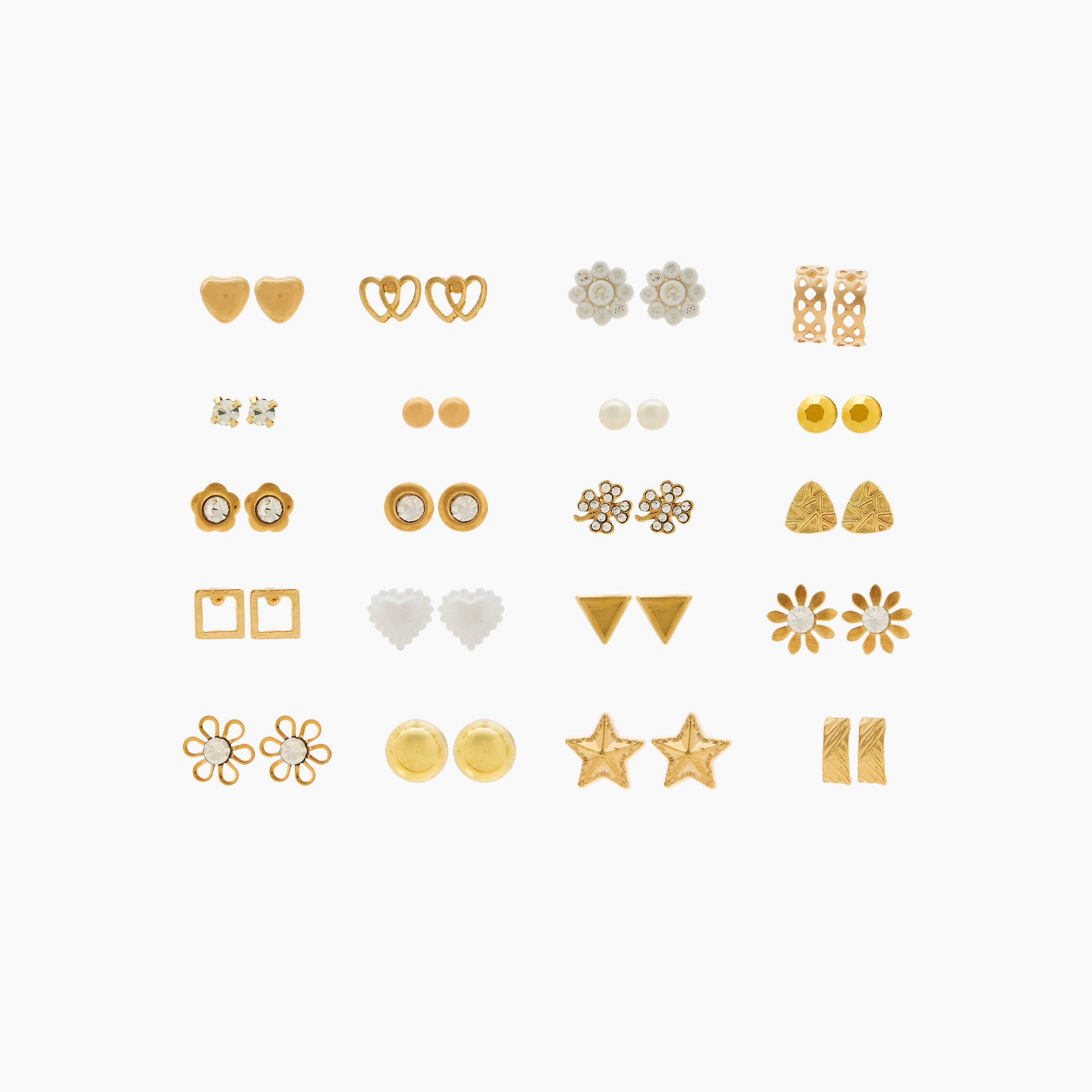 حلقان دبوس ميتاليك مزينة بمكبس إغلاق - عبوة 20 زوج-women-watchesandjewellery-jewellery-earrings-image-1