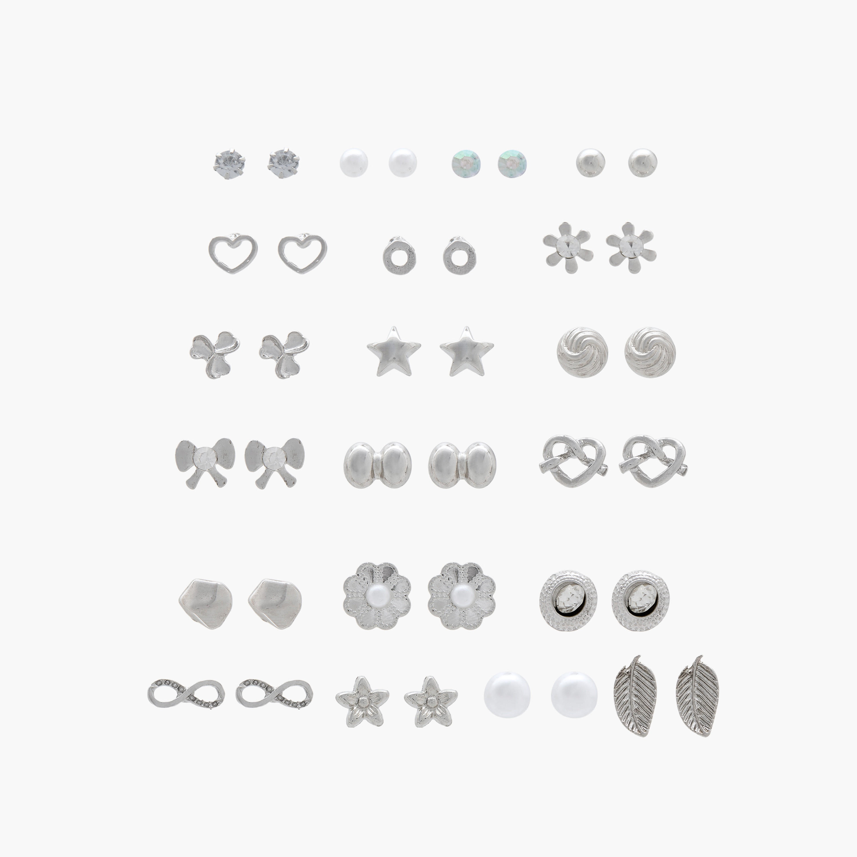 Pack of 20 Silver Tone Stud Earrings with Pushback Closure-women-watchesandjewellery-jewellery-earrings-image-1
