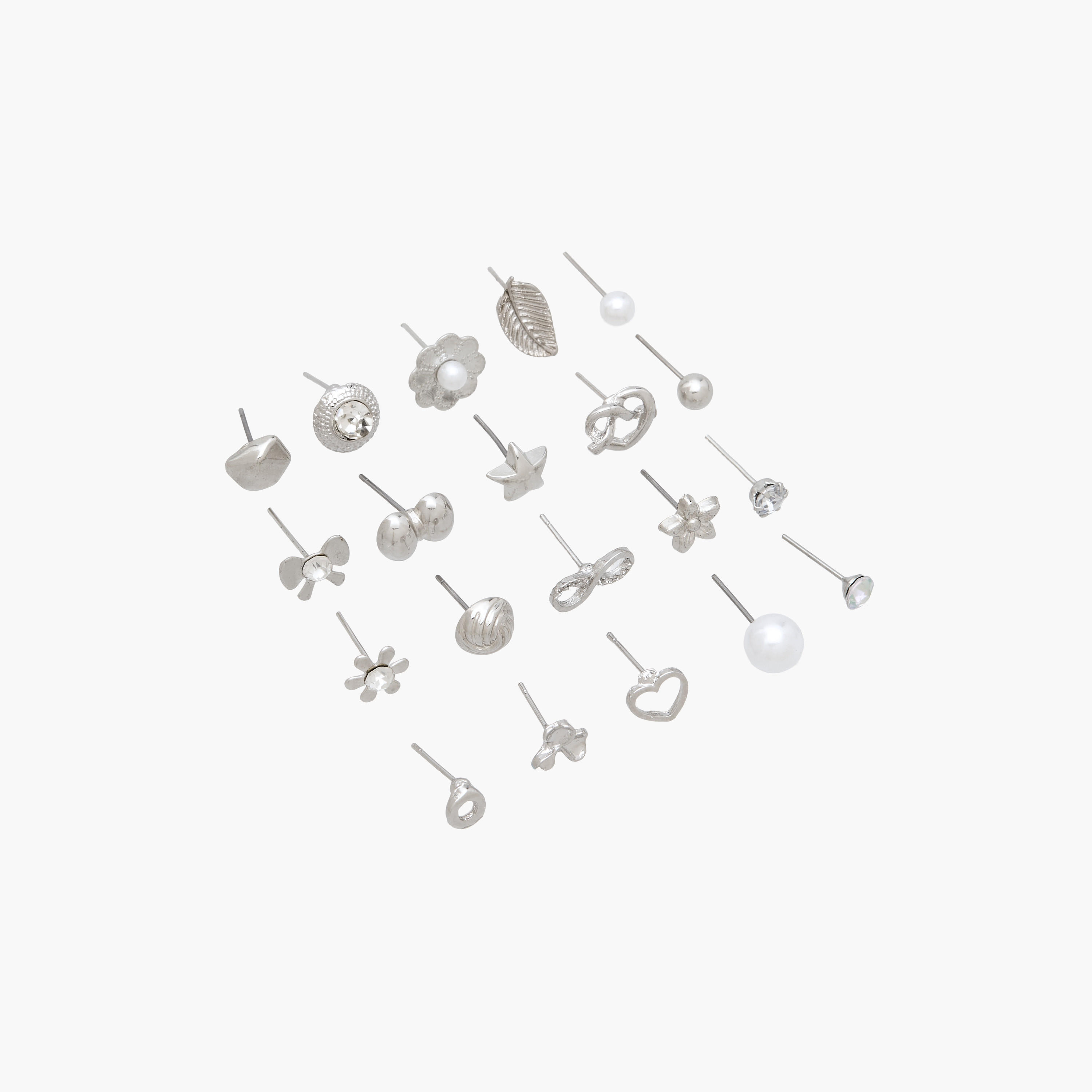 Pack of 20 Silver Tone Stud Earrings with Pushback Closure-women-watchesandjewellery-jewellery-earrings-image-2