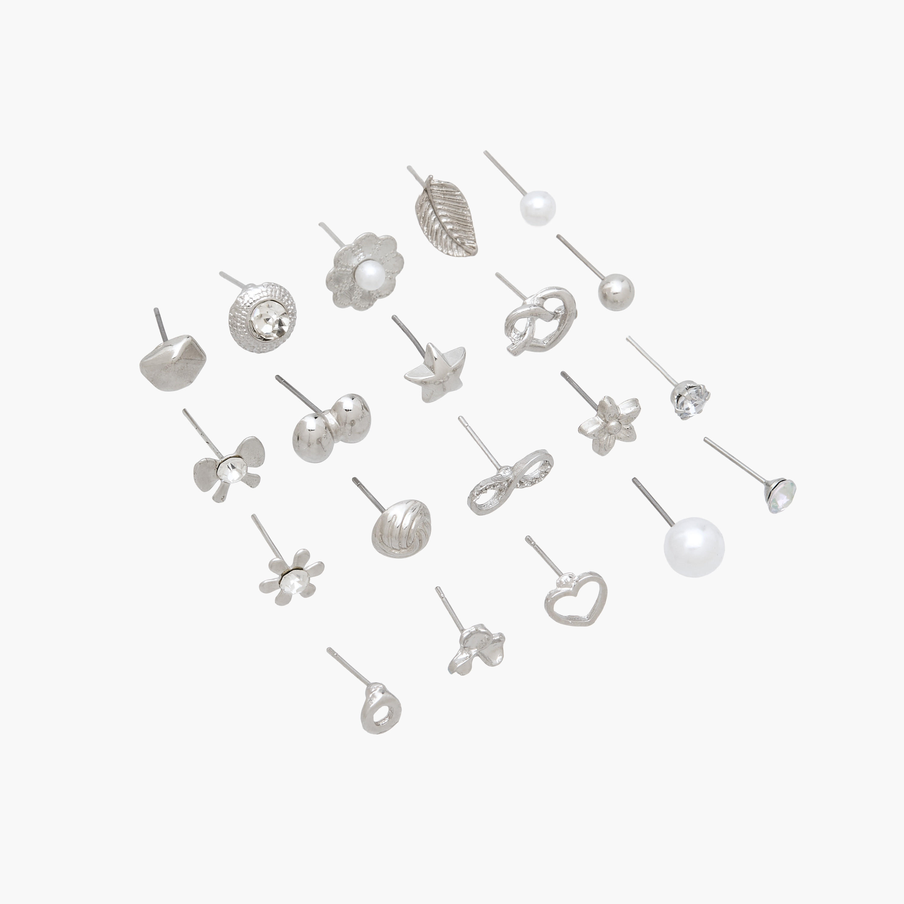 Pack of 20 Silver Tone Stud Earrings with Pushback Closure-women-watchesandjewellery-jewellery-earrings-image-3