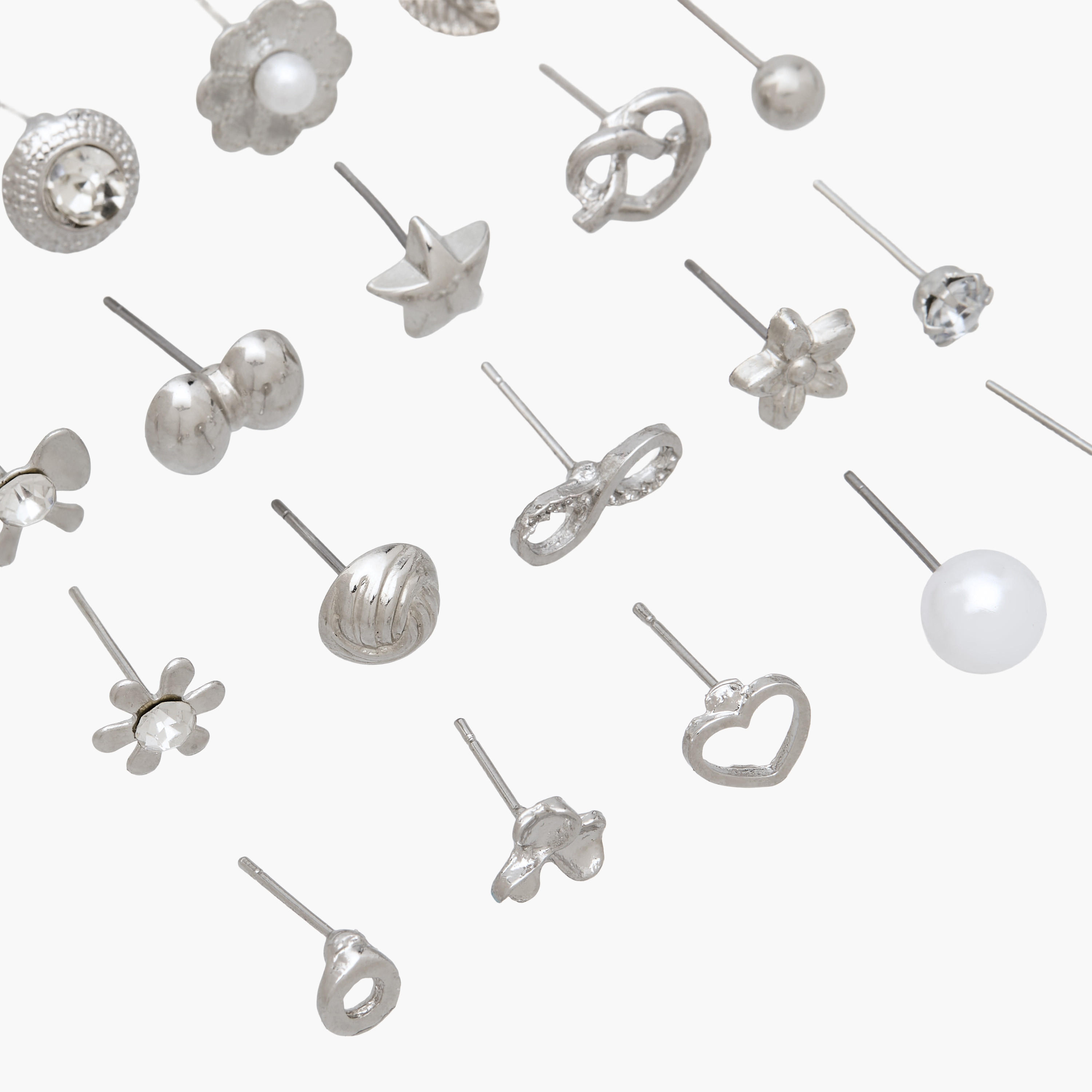 Pack of 20 Silver Tone Stud Earrings with Pushback Closure-women-watchesandjewellery-jewellery-earrings-image-4