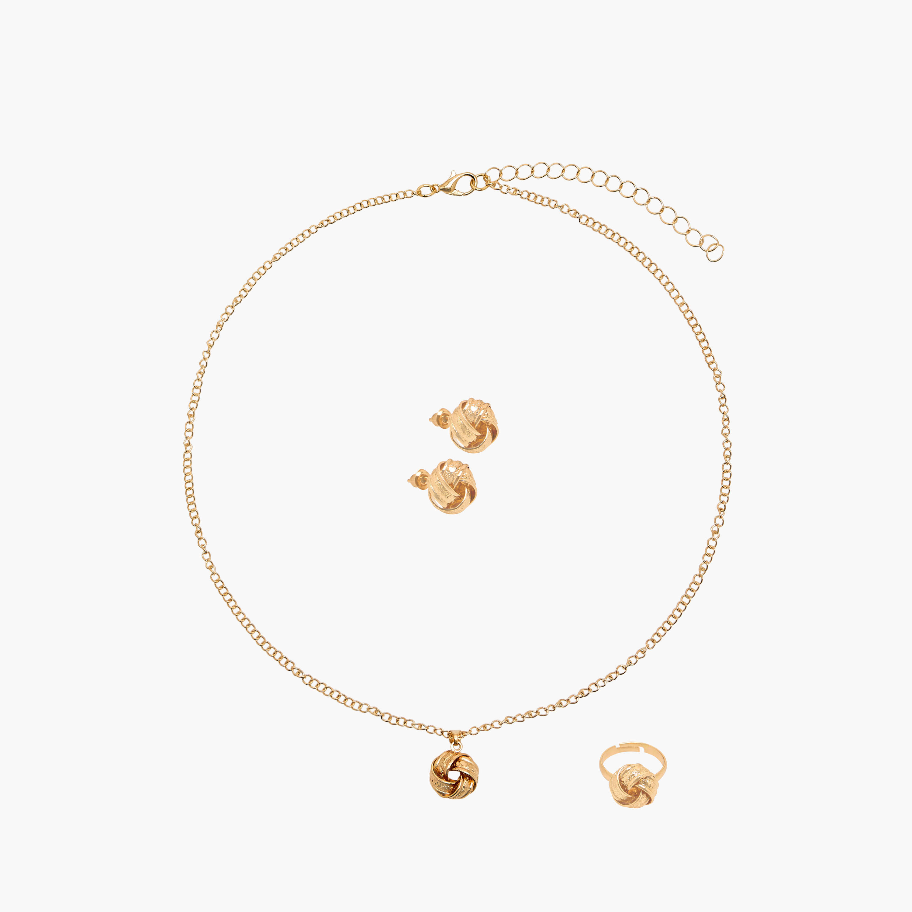 Set of 3 Textured Metal Necklace, Earrings and Ring-women-watchesandjewellery-jewellery-jewellerysets-image-1